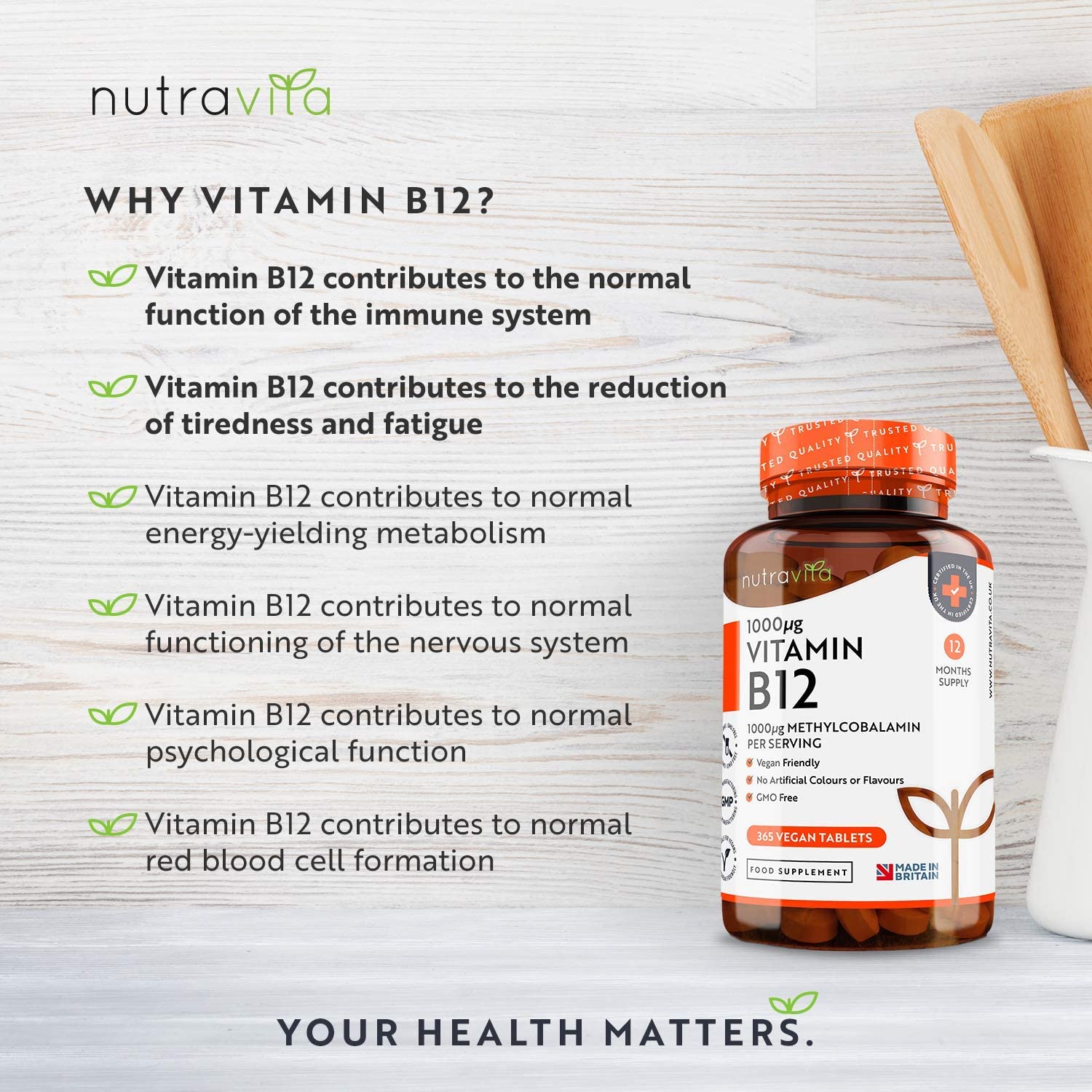 Nutravita Vitamin B12 (Methylcobalamin) 1000mcg - 365 Tablets فيتامين ب12، 1000 ميكروجرام ، 365 حباية - Image 6