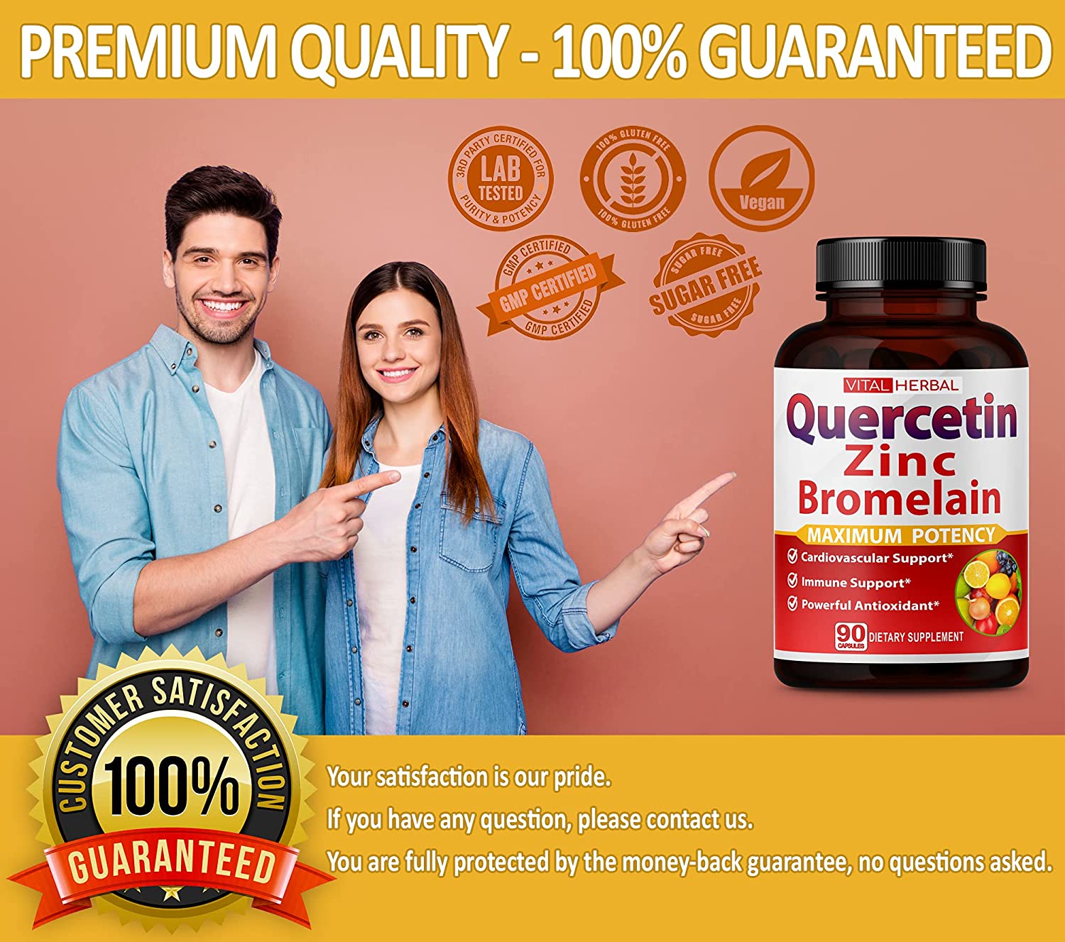 Premium High Purity Quercetin 98% with Bromelain Capsules Equivalent to 3470 mg - Maximum Potency with Green Tea Ashwagandha - Supports Overall Health Strength Energy - 90 Days Supply - Image 3
