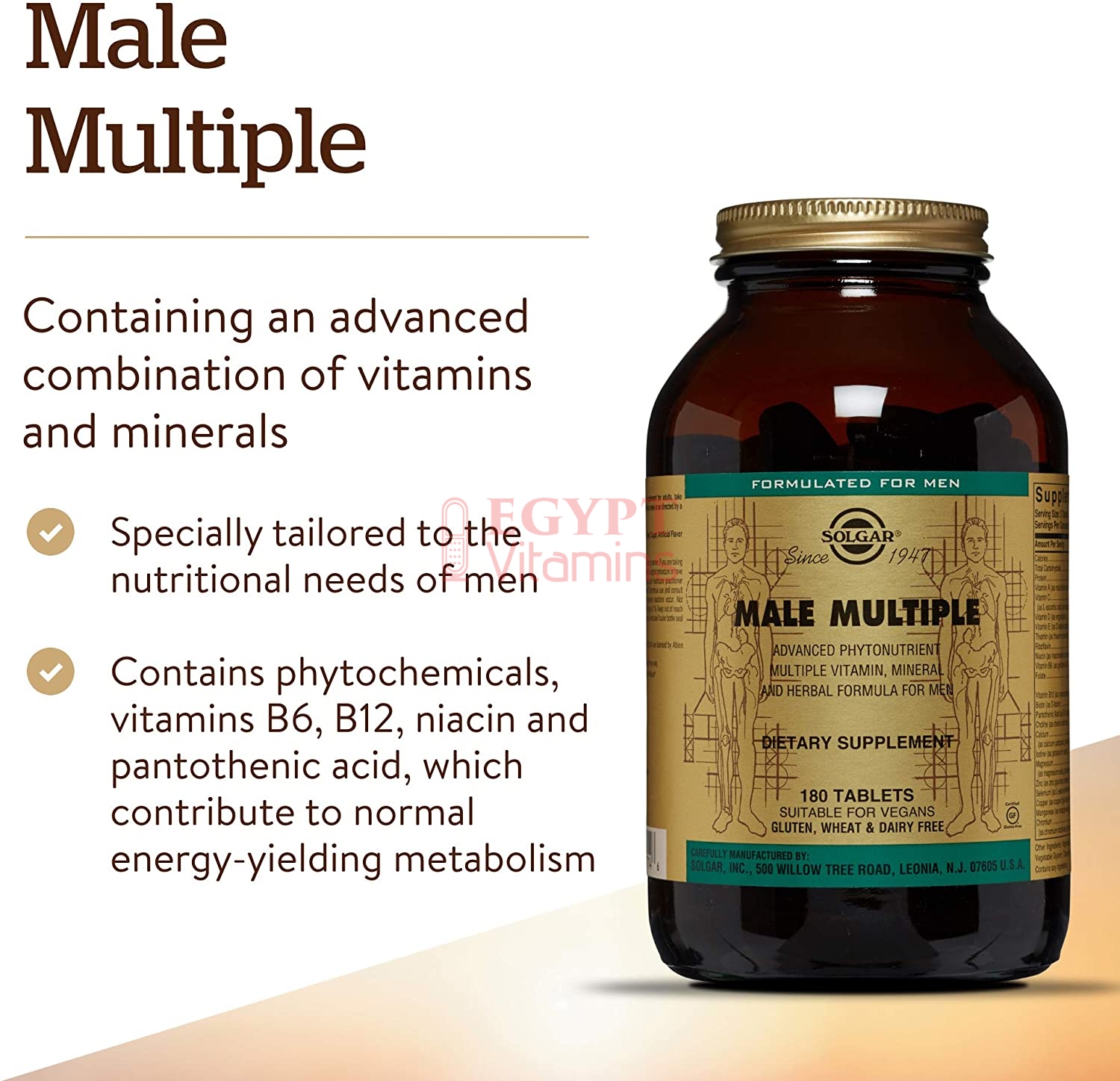 Solgar Male Multiple - Multivitamins and Multiminerals for Men, 180 Tabletsسولجر فيتامينات و معادن متعددة لتحسين الصحة العامة للرجال ، 180 حباية - Image 6