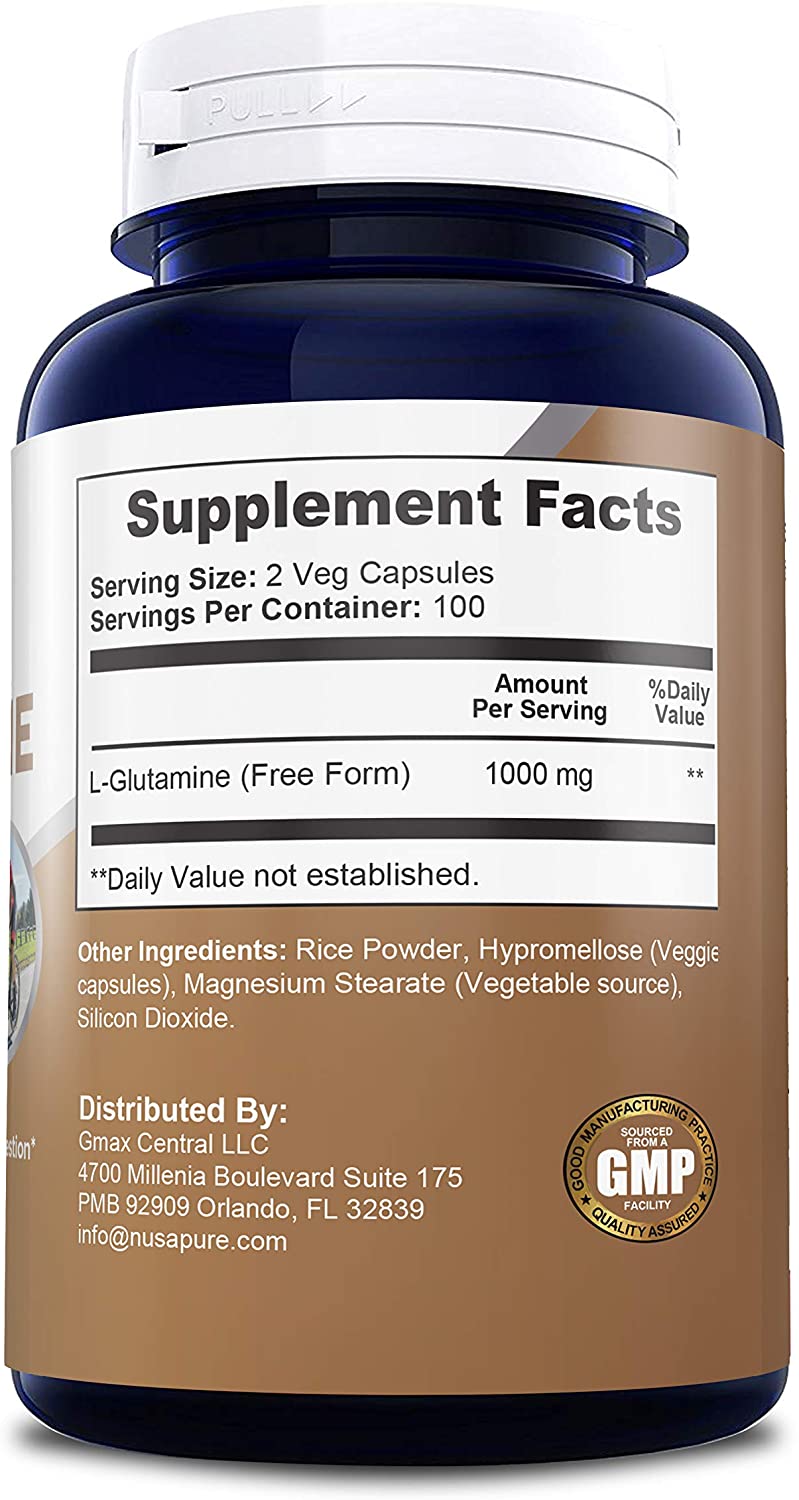 Nusapure L-Glutamine 1000mg per Serving – 200 Capsules