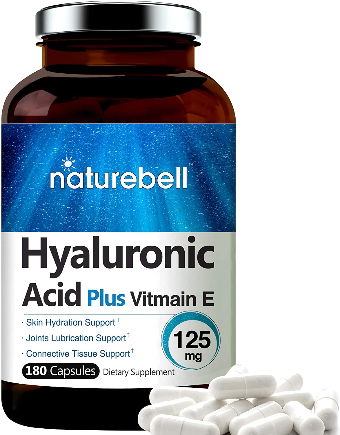NatureBell Hyaluronic Acid with Vitamin E, 125mg |180 Capsules