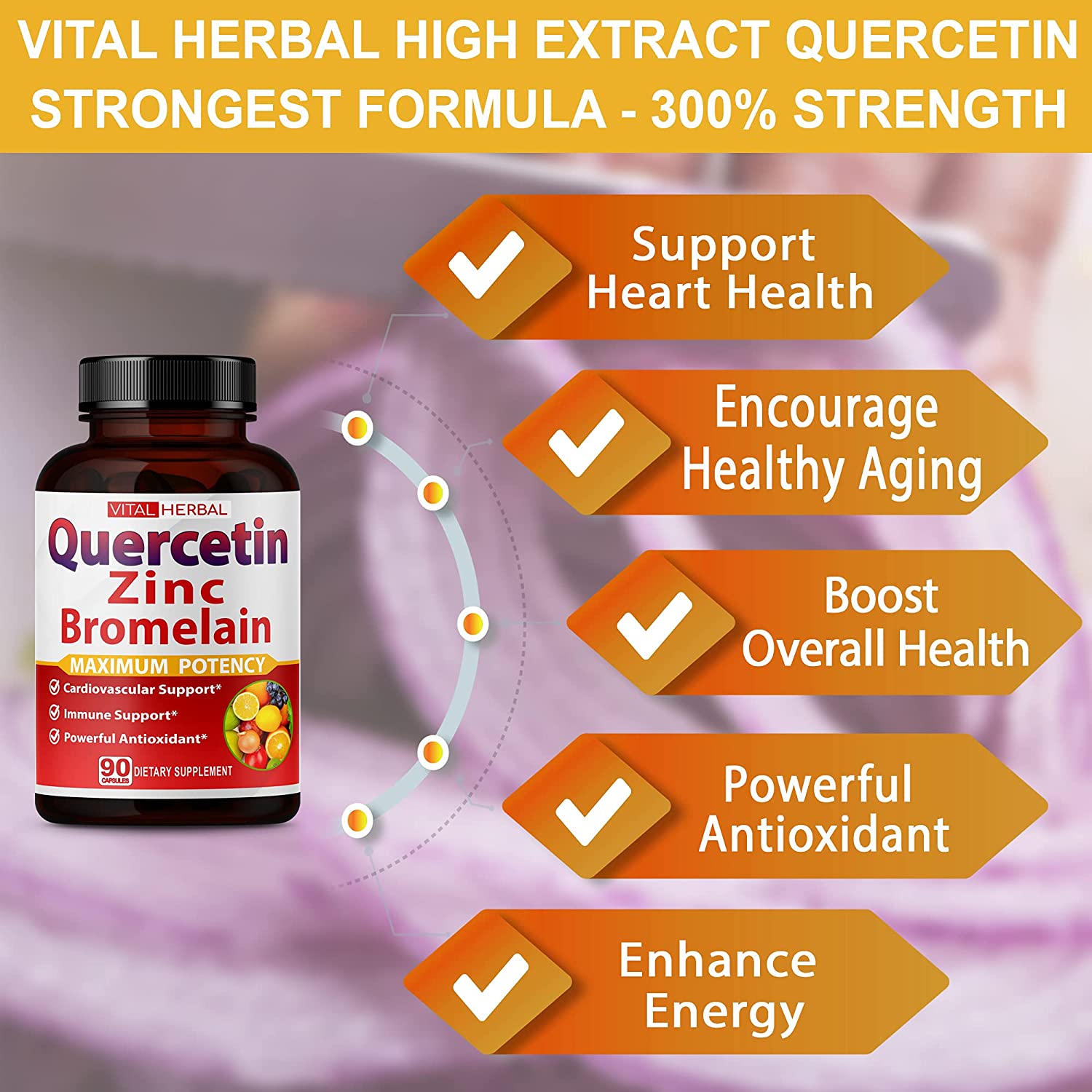 Premium High Purity Quercetin 98% with Bromelain Capsules Equivalent to 3470 mg - Maximum Potency with Green Tea Ashwagandha - Supports Overall Health Strength Energy - 90 Days Supply - Image 5