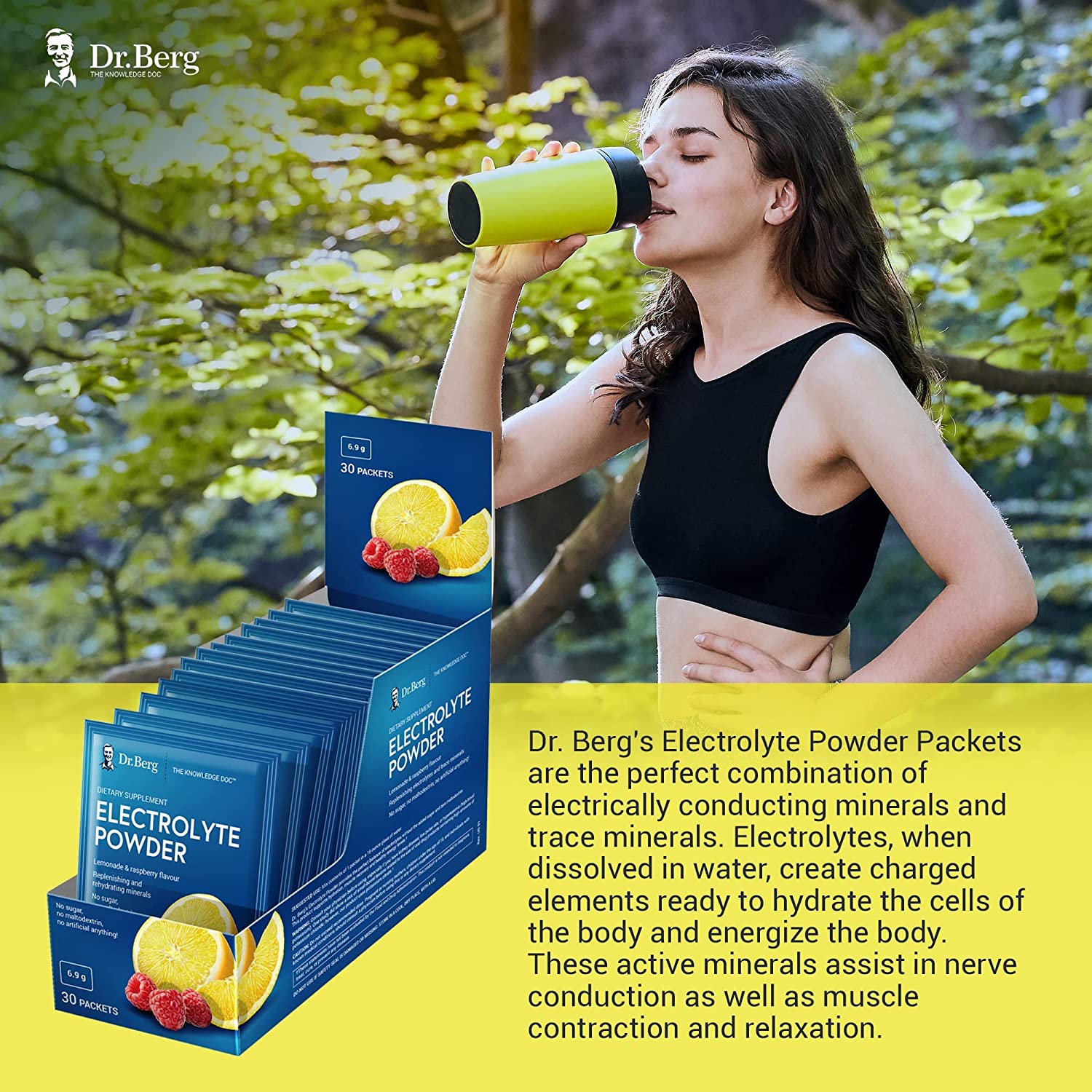 Dr. Berg's Electrolyte Powder Packets - Travel Size Hydration Drink Mix Supplement -13x Potassium - Boost Energy & Keto-Friendly - NO Maltodextrin, Sugar & Carb-Free - Raspberry Lemon Flavor 30 Countsدكتور بيرج ، مسحوق الالكتروليت ، لتوليد الطاقة وتجديد الخلايا ، بطعم الليمون والراسبيرى الطبيعى، 30 جرعة - Image 2
