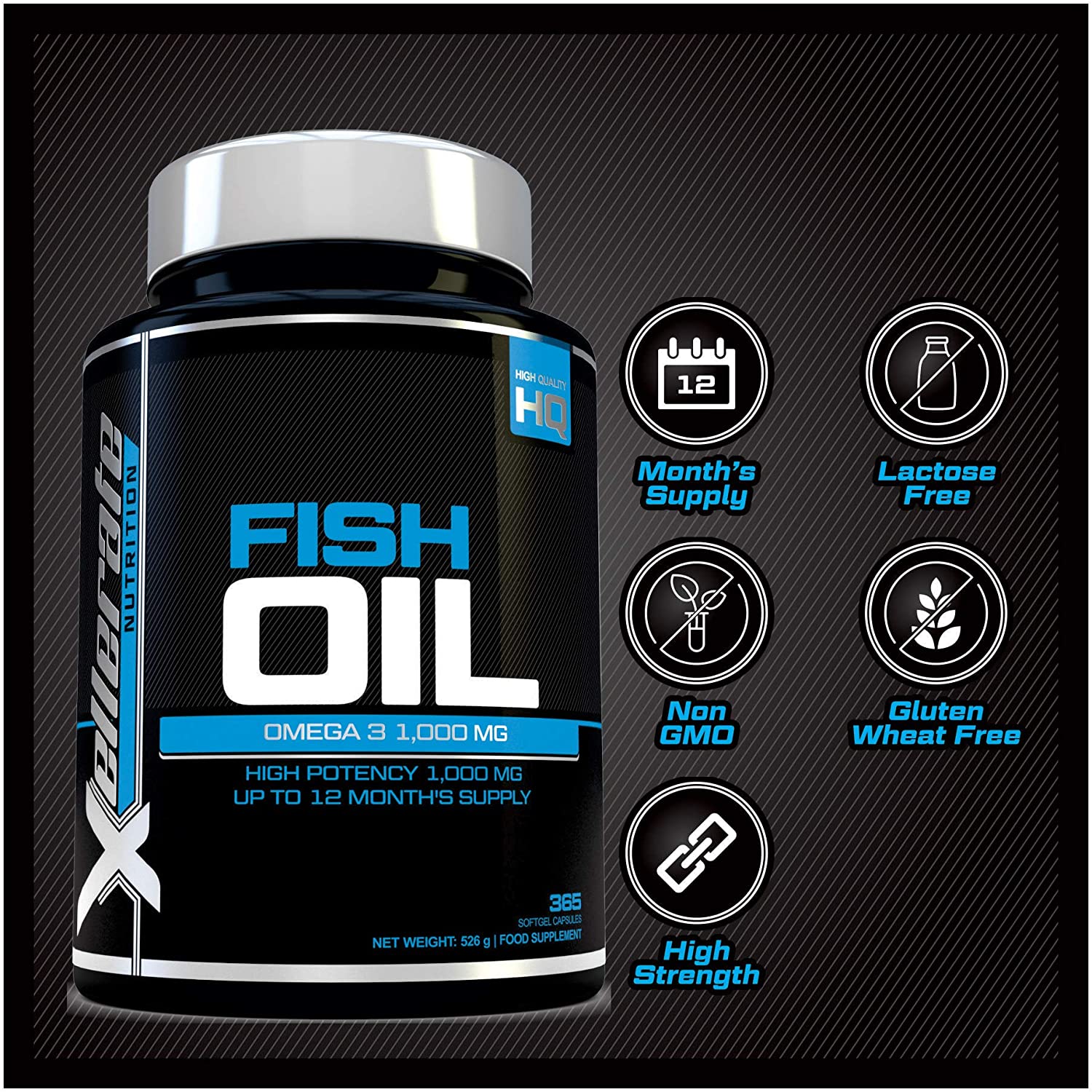 Xellerate NUTRITION Omega 3 Fish Oil 1000mg - 365 Softgels - High Strength Omega 3 Fish Oil Supplement Promoting Healthy Heart, Joints and Skin - Triple Strength EPA & DHA - Made in the UK أوميجا3 من زيت السمك 1000 مجم لصحة القلب والمخ والمفاصل والجلد 365 سوفت جيل - Image 7