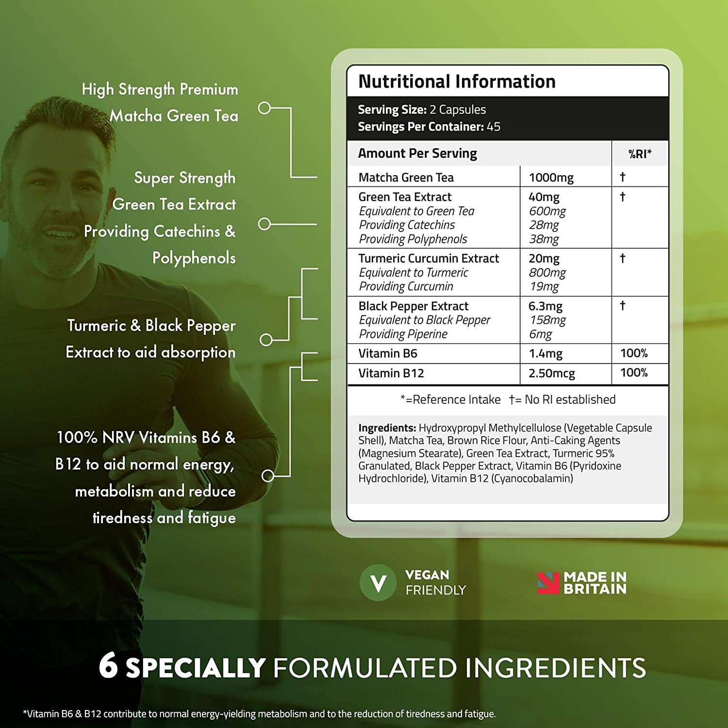 TDN Green Tea Plus Matcha Tea - for Energy & weight loss, 90 Capsules كبسولات شاى أخضر مع شاى أخضر ماتشا 1600 مجم، لزيادة إنتاج الطاقة، وتقليل التعب والإرهاق، و لفقدان الوزن ،90كبسولة نباتية - Image 2
