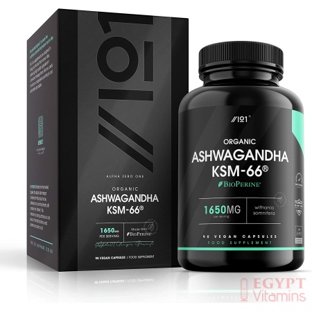 Ashwagandha KSM-66 with BioPerine1650mg - 90 Capsulesالأشواجندا العضوية ك اس ام _66 مع الفلفل الأسود العضوى لسهولة الإمتصاص ، 90 كبسولة