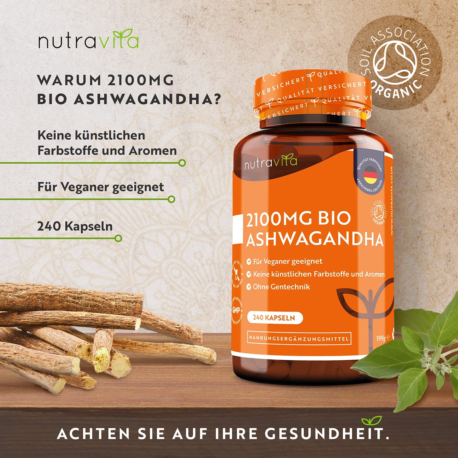 Nutravita Organic Ashwagandha 2100 mg | 240 Capsules - Image 8
