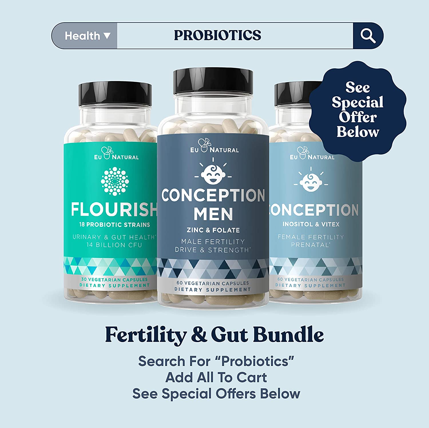 Eu Natural Conception Men Fertility Vitamins – Male Optimal Count, Motility Strength, Healthy Volume Production – Zinc, Folate, Ashwagandha Pills – 60 Vegetarian Soft Capsules فيتامينات الخصوبة للرجال ، مع الزنك وحمض الفوليك والأشواجندا ، لزيادة الخصوبة ، و تحسين الصحة الإنجابية ، 60 كبسولة نباتية - Image 7