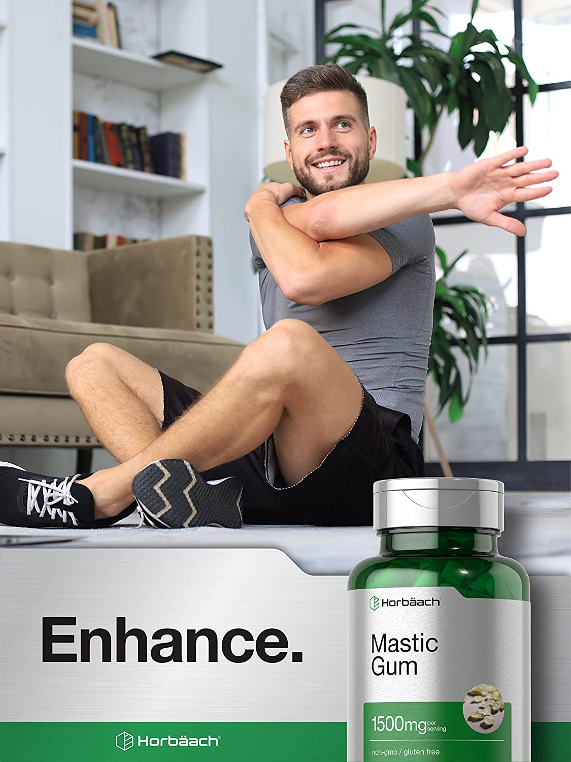 Horbaach Mastic Gum 500mg per capsule,100 Capsules لبان المستكه 500 مجم للكبسولة، لصحة الجهاز الهضمى ، ومضاد للأكسدة ومضاد للإلتهابات ولصحة القلب والأوعية الدموية ، 100 كبسولة - Image 3