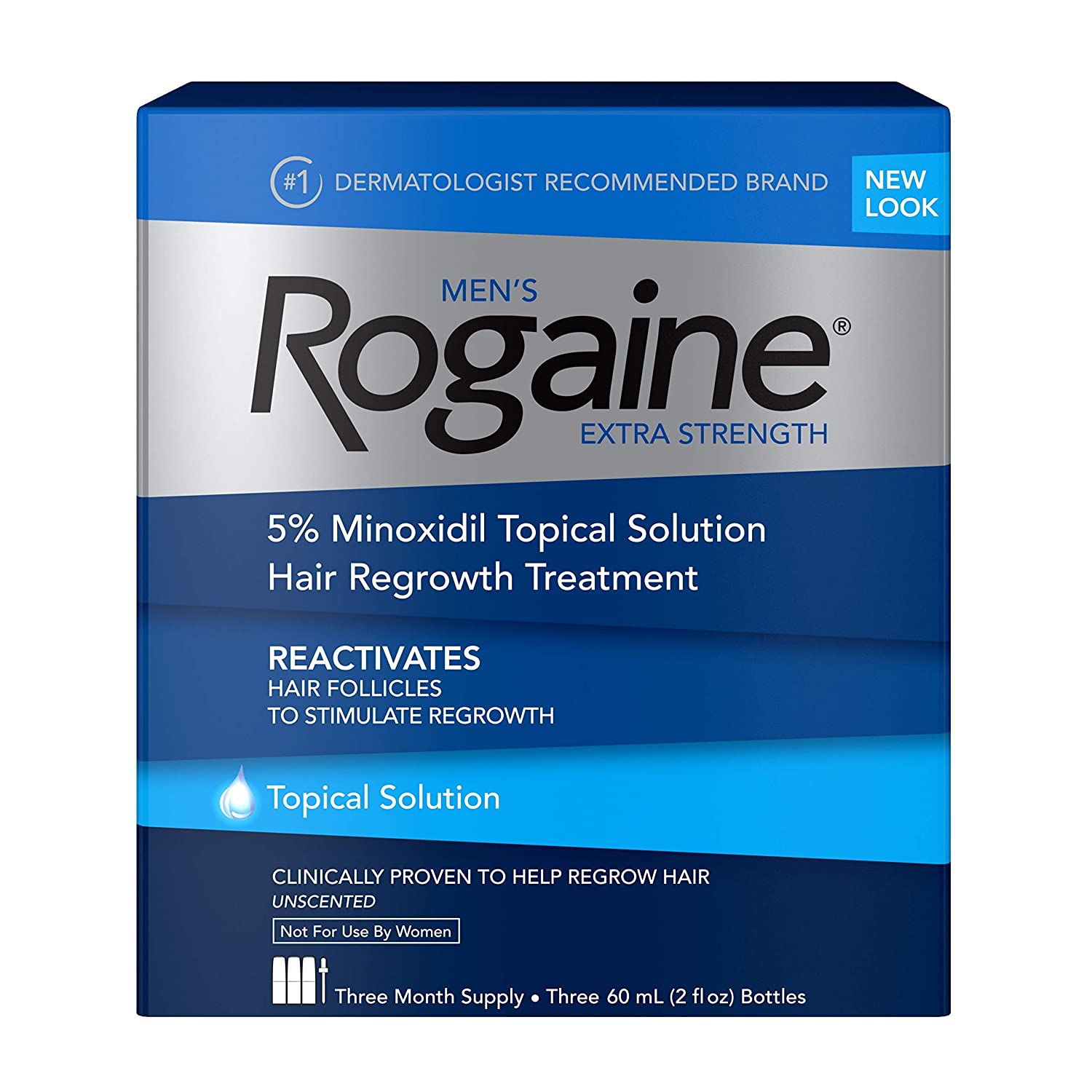 Men’s Rogaine 5% Minoxidil Solution for Hair Loss, 60 ml * 3 Bottles