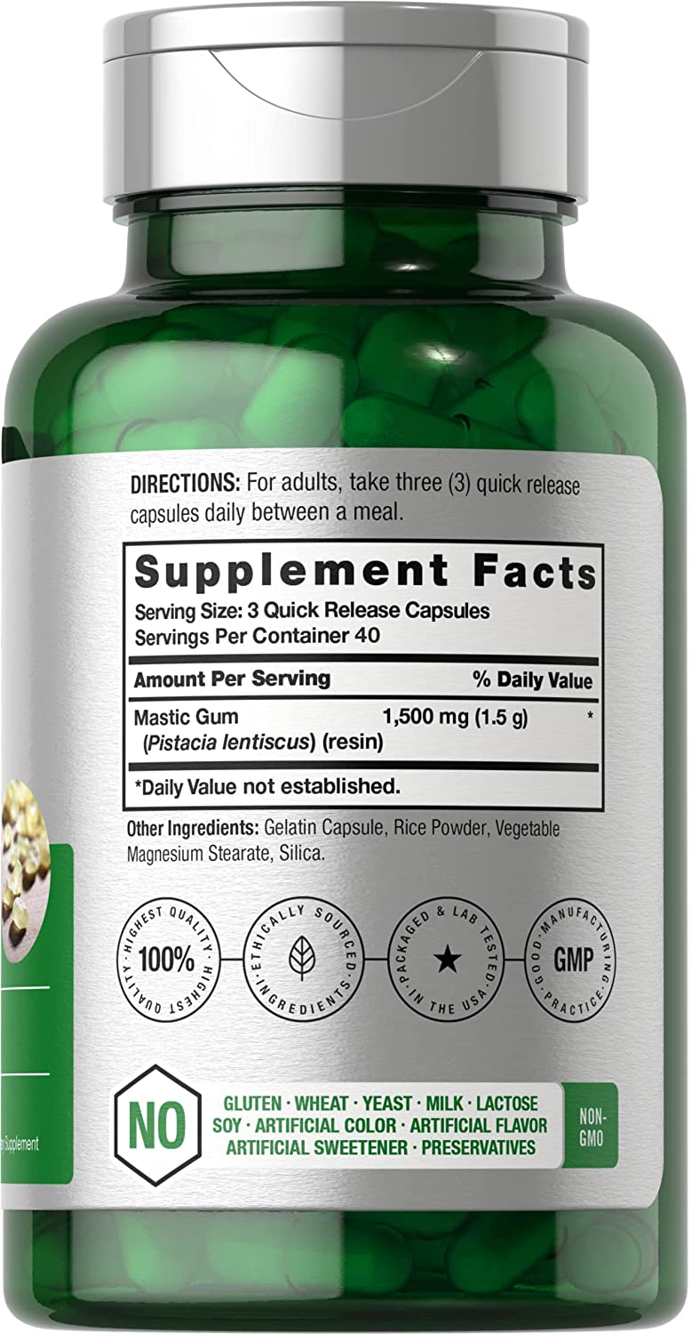 Horbaach Mastic Gum 500mg per capsule,100 Capsules لبان المستكه 500 مجم للكبسولة، لصحة الجهاز الهضمى ، ومضاد للأكسدة ومضاد للإلتهابات ولصحة القلب والأوعية الدموية ، 100 كبسولة - Image 7