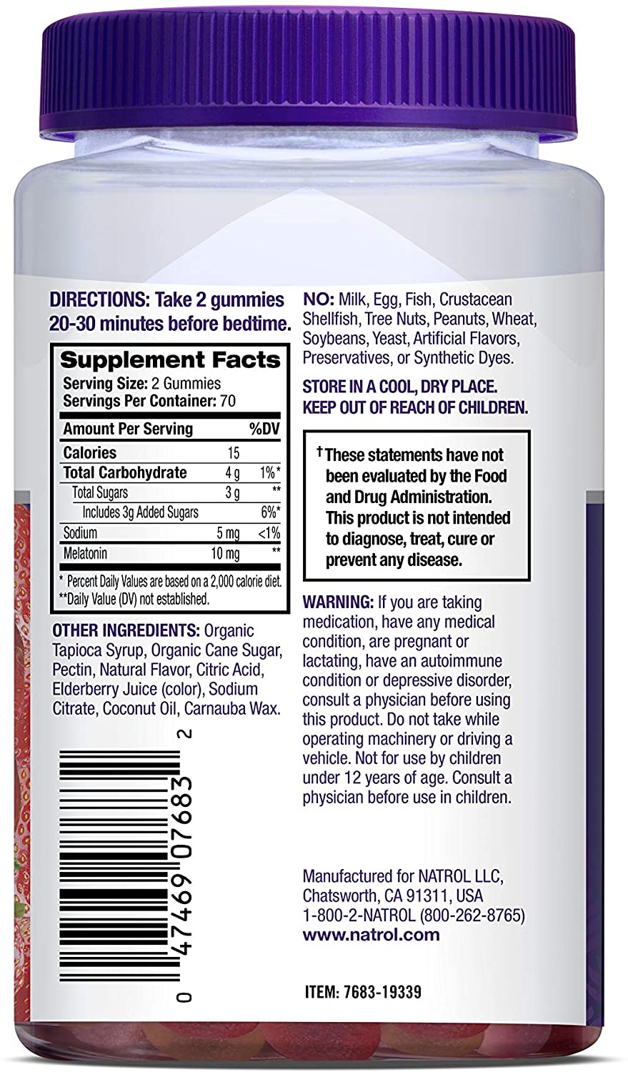 Natrol Melatonin 10mg Gummy, 140 Count ناترول ميلاتونين جامى 10 مجم للجرعة ، للسقوط فى النوم بسرعة ، وتظل نائما لفترة أطول ، 140 جامى - Image 2