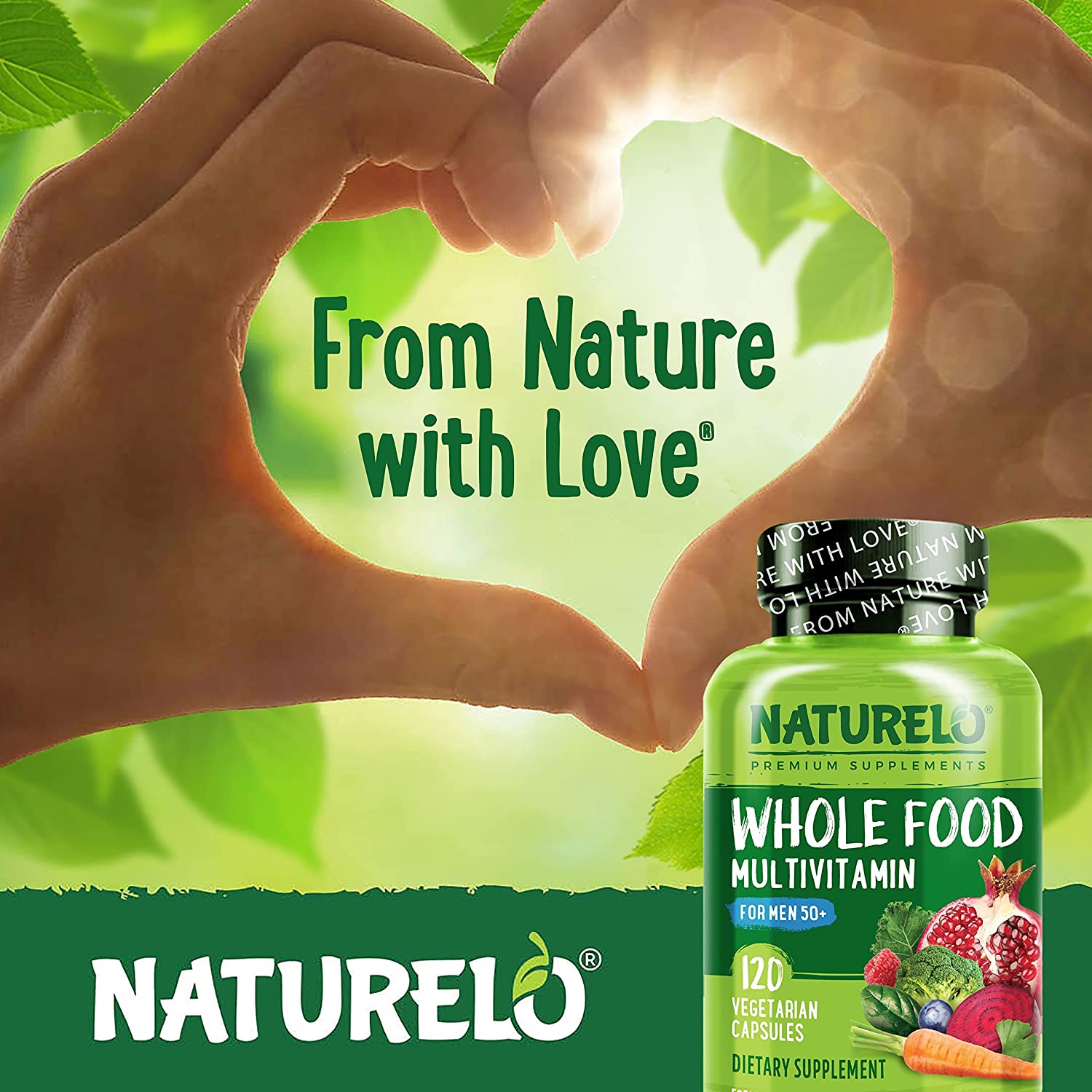 NATURELO Whole Food Multivitamin for Men 50+ - with Vitamins, Minerals, Organic Herbal Extracts - Vegan Vegetarian - for Energy, Brain, Heart and Eye Health - 120 Capsulesناتشريلو ، طعام كامل فيتامينات و معان متعددة للرجال فوق 50 عام ، مكمل غذائى كامل لزيادة إنتاج الطاقة و لتحسين الصحة العامة ، 120 كبسولة نباتية - Image 3