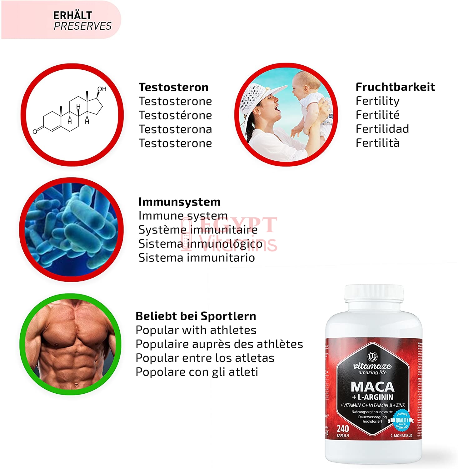 Vitamaze Maca 4000 mg + L-Arginine 1800 mg + Zinc, 240 Capsules - Image 7
