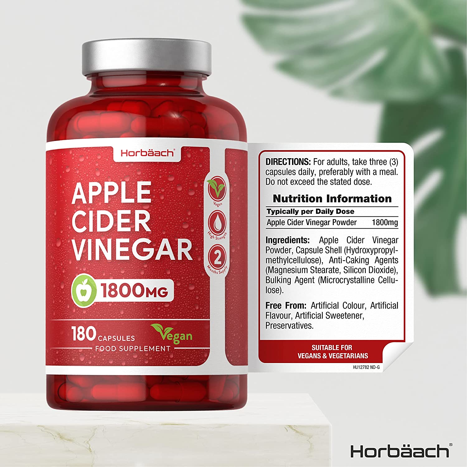 Horbaach Apple Cider Vinegar Capsules | 1800mg 180 Count | High Strength كبسولات خل التفاح | 1800 مجم | 180 قرص | غير معدلة وراثيًا، مكمل غذائي خالٍ من الغلوتين | من هورباتش - Image 5