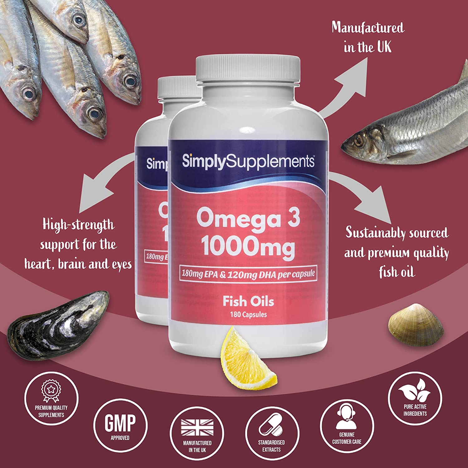SimplySupplements Omega 3 Fish Oil 1000mg Capsules | 180 Capsules | Providing EPA & DHA سيمبلى سبليمنتس اوميجا 3 1000 مجم ،180 كبسولة نباتية - Image 3