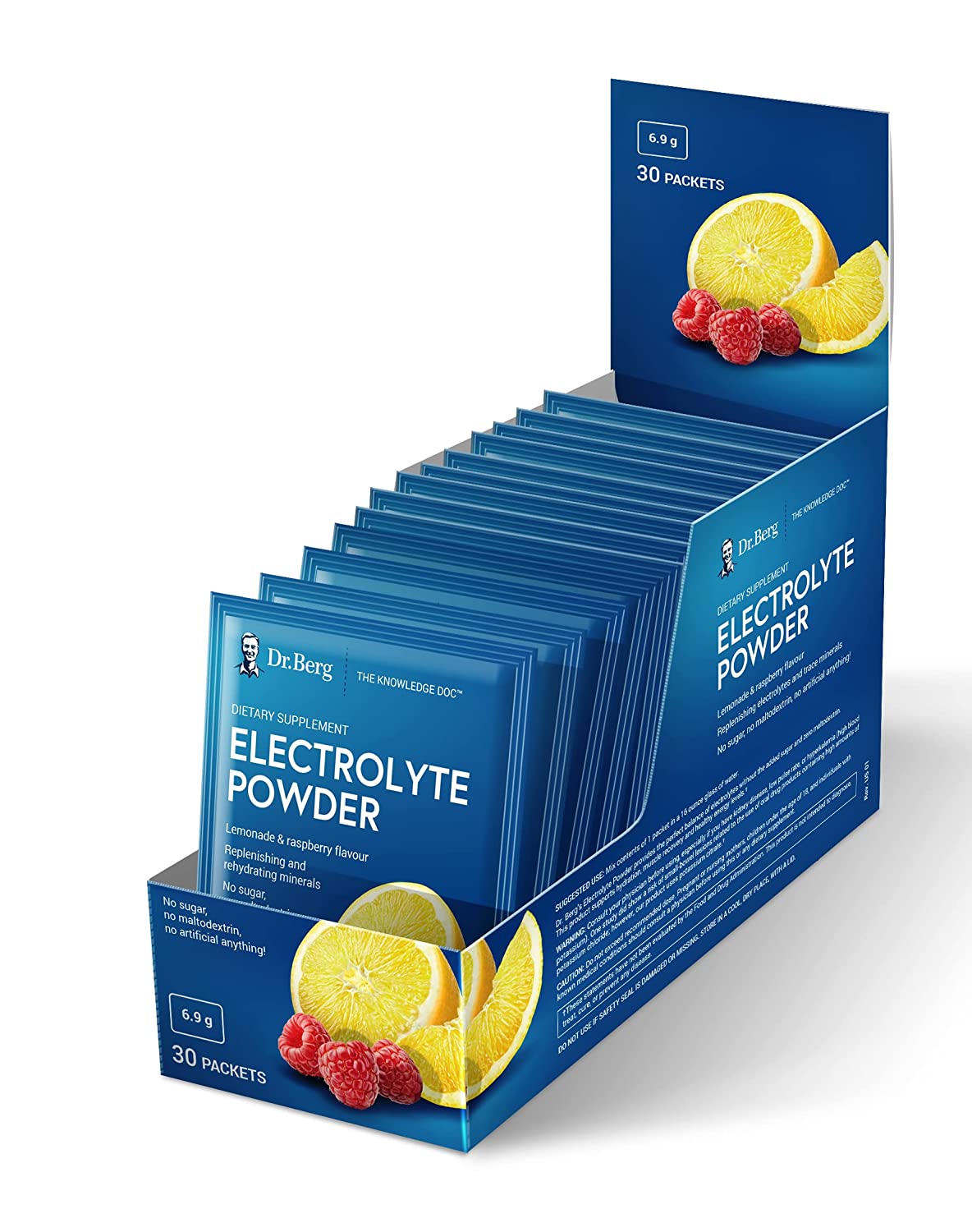 Dr. Berg's Electrolyte Powder Packets - Travel Size Hydration Drink Mix Supplement -13x Potassium - Boost Energy & Keto-Friendly - NO Maltodextrin, Sugar & Carb-Free - Raspberry Lemon Flavor 30 Countsدكتور بيرج ، مسحوق الالكتروليت ، لتوليد الطاقة وتجديد الخلايا ، بطعم الليمون والراسبيرى الطبيعى، 30 جرعة - Image 6
