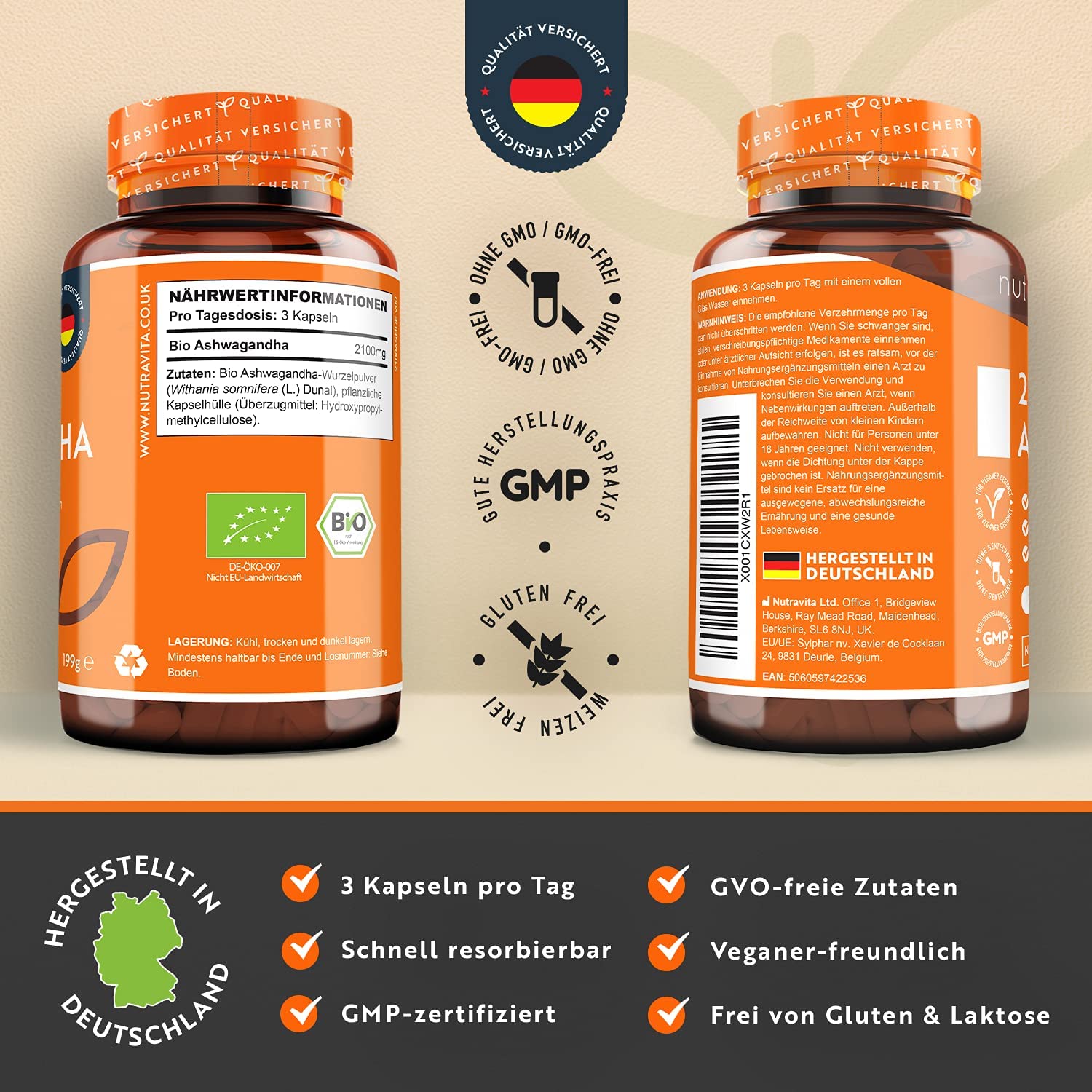 Nutravita Organic Ashwagandha 2100 mg | 240 Capsules - Image 2