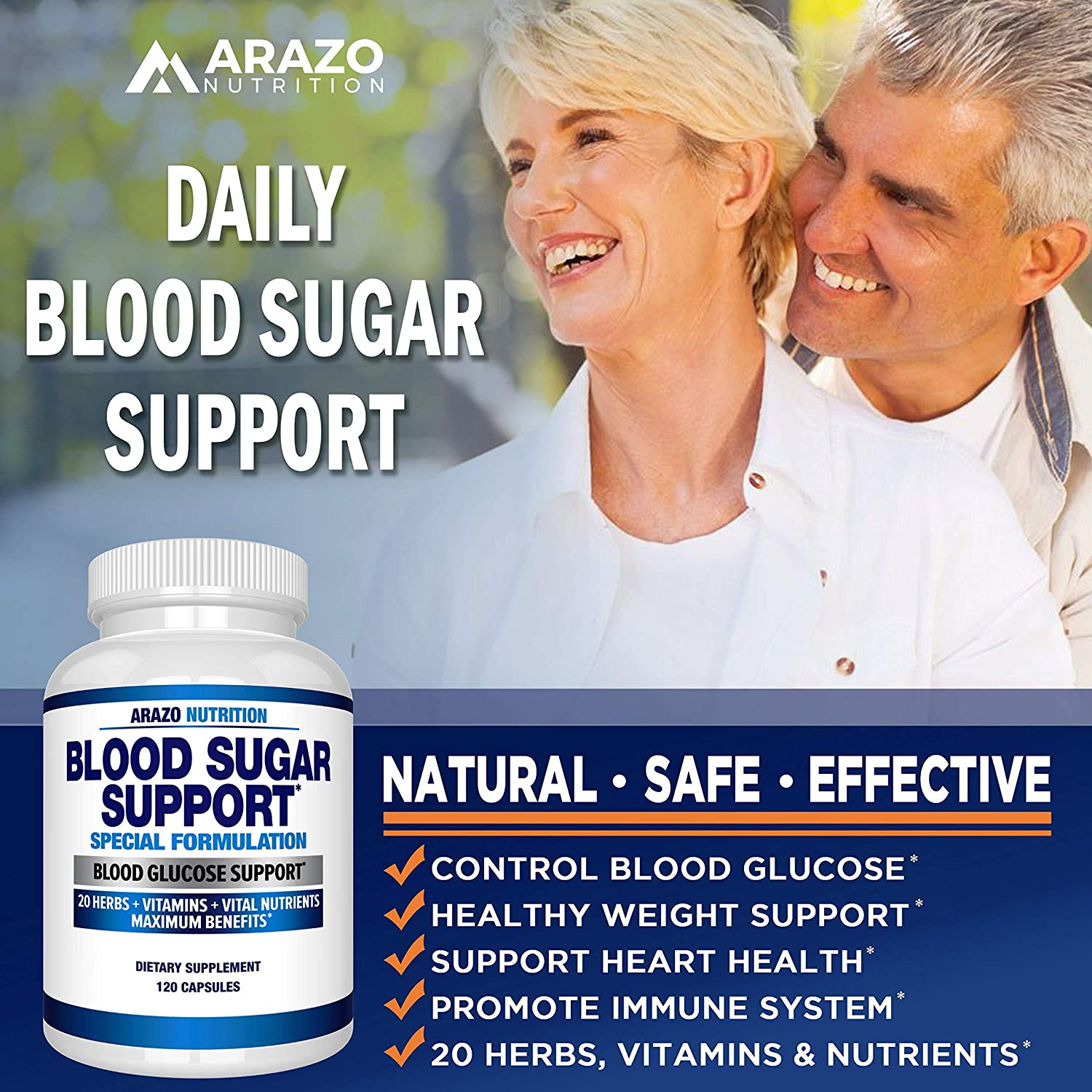 Arazo Nutrition Blood Sugar Support Supplement - 20 Herbs & Multivitamin for Blood Sugar Control - 120 Pills مكمل لدعم سكر الدم ، 20 عشب و فيتامينات متعددة للتحكم فى سكر الدم ، 120 حباية - Image 6