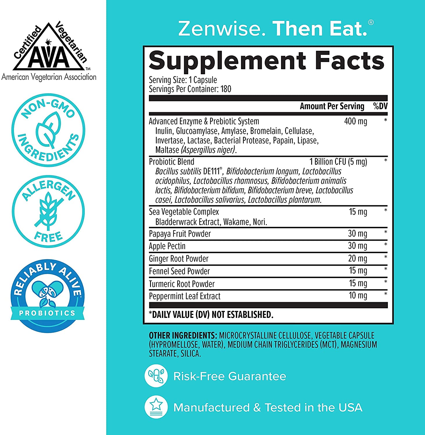 Zenwise Health Digestive Enzymes Plus Prebiotics & Probiotics | 180 Capsules - Image 2