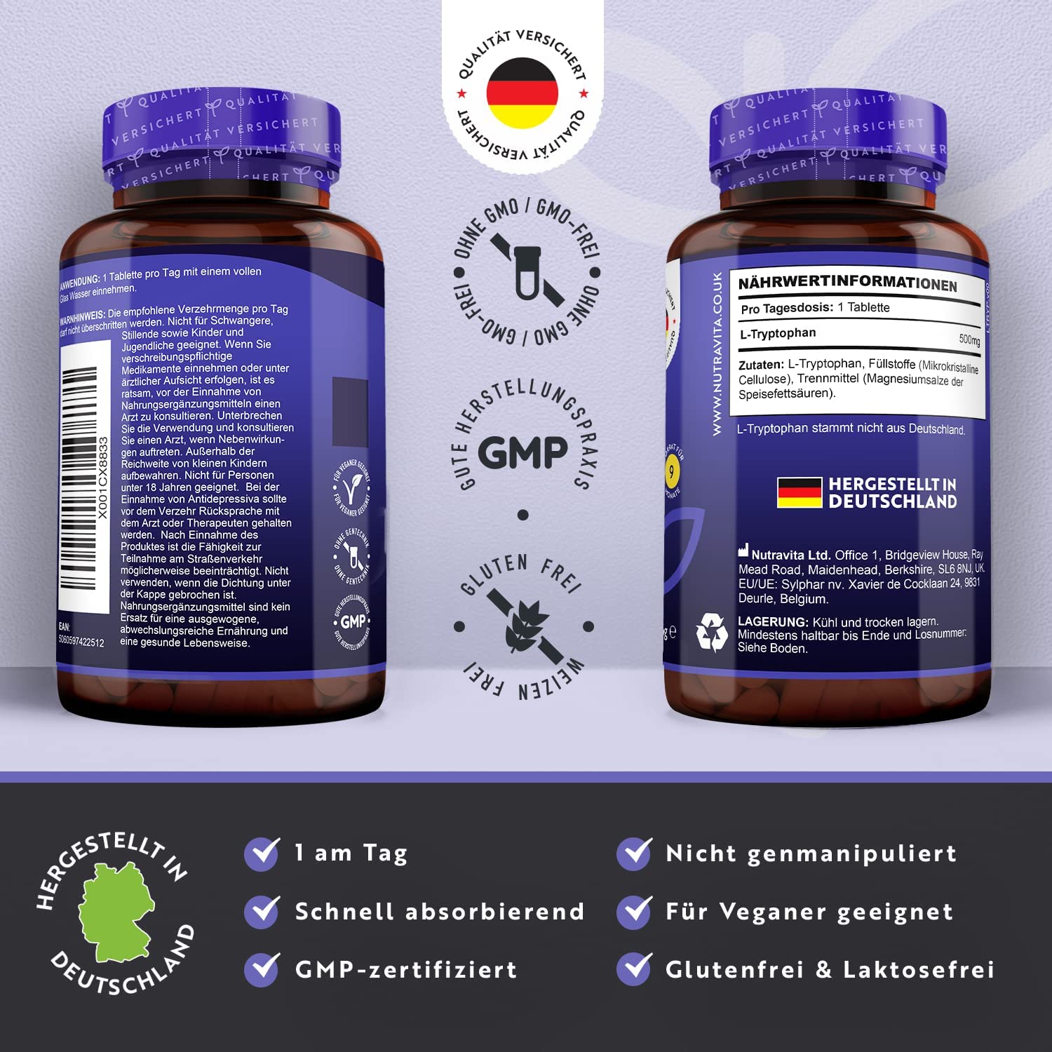 Nutravita L-Tryptophan 500 mg, 270 Tablets - Image 2