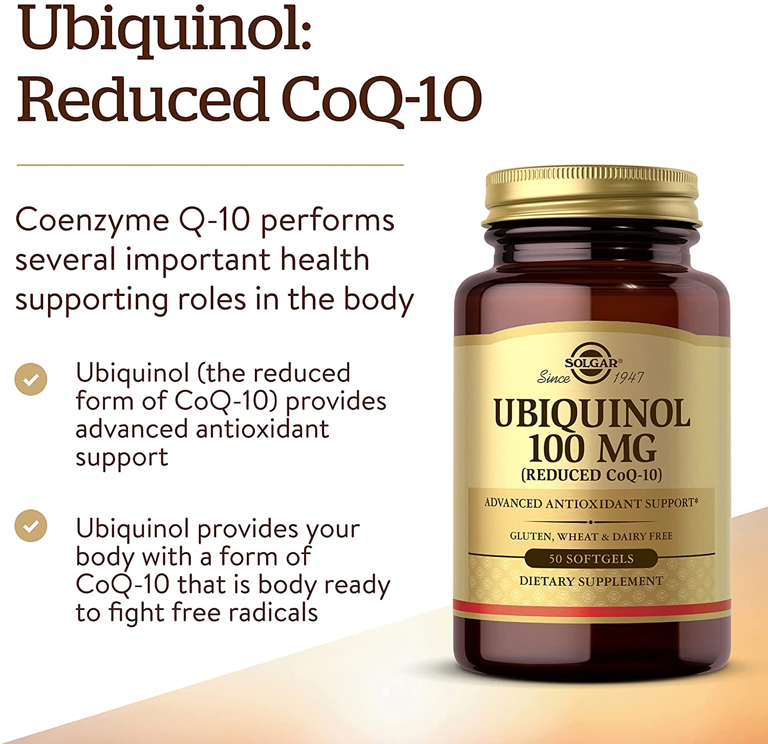 Solgar Ubiquinol 100 mg, Advanced Antioxidant Support - 50 Softgels سولجار يوبيكوينول 100 مجم للكبسولة لتعزيز وظائف القلب والمخ ولصحة الشيخوخة 50 سوفت جيل - Image 6