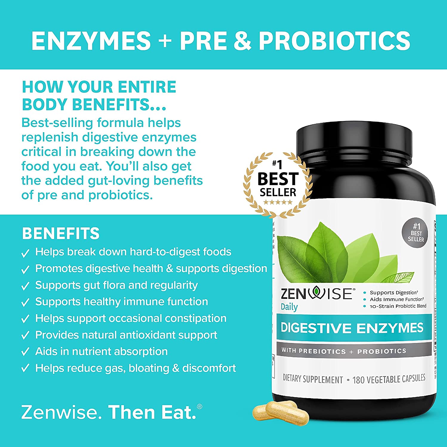 Zenwise Health Digestive Enzymes Plus Prebiotics & Probiotics | 180 Capsules - Image 4