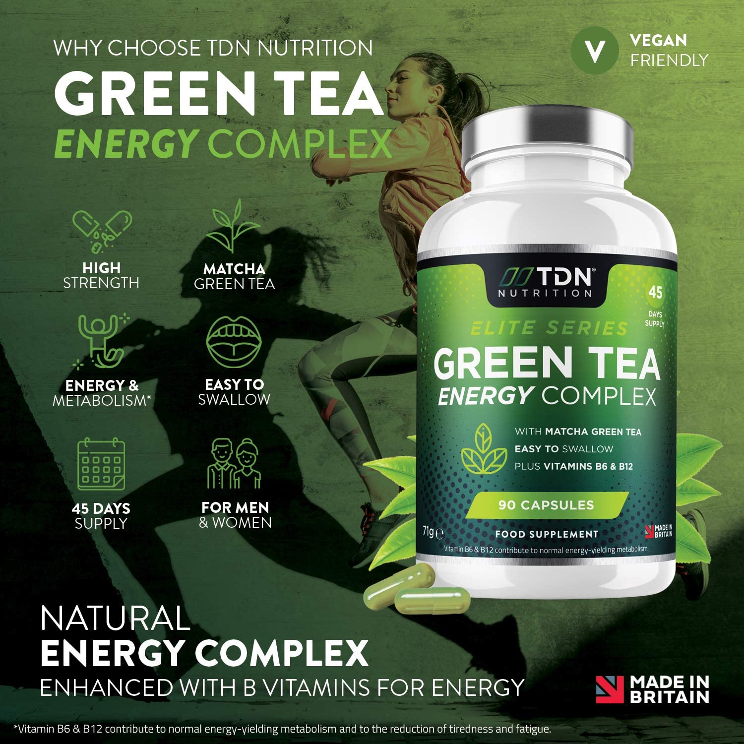 TDN Green Tea Plus Matcha Tea - for Energy & weight loss, 90 Capsules كبسولات شاى أخضر مع شاى أخضر ماتشا 1600 مجم، لزيادة إنتاج الطاقة، وتقليل التعب والإرهاق، و لفقدان الوزن ،90كبسولة نباتية - Image 5