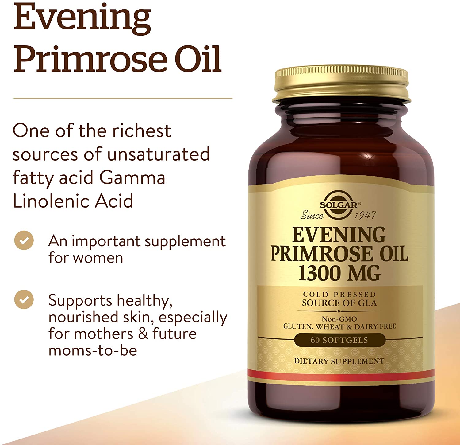 Solgar Evening Primrose Oil 1300 mg 60 Softgels - Promotes Healthy Skin & Cardiovascular Health - Nutritional Support for Women - Non-GMO Gluten Free Dairy Free - 60 Servings - Image 3
