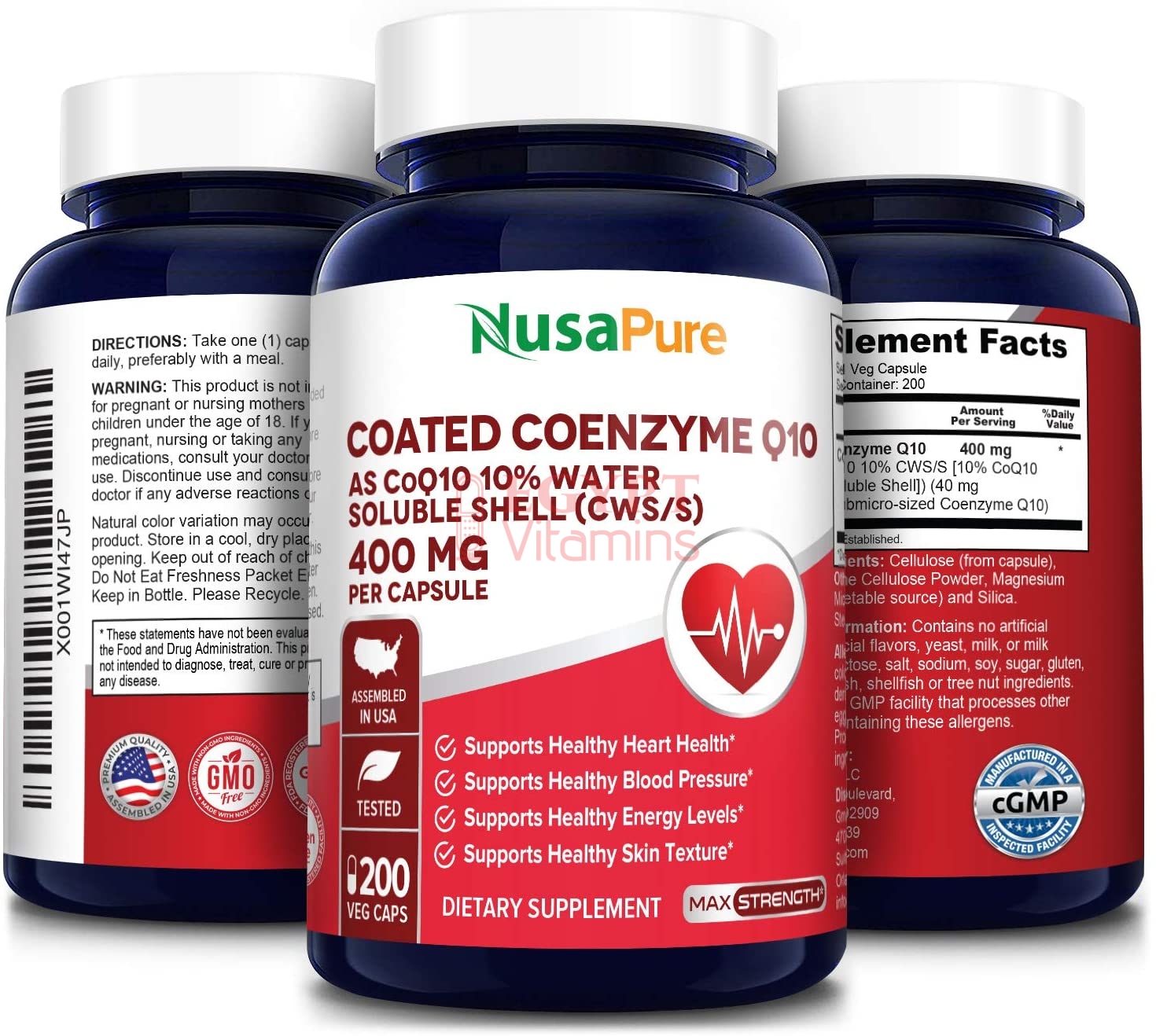 Nusapure CoQ10 10% CWS 400 mg 200 Veggie Caps - Coenzyme Q10 Supplement Pills, Antioxidant CO Q-10 Enzyme, Coq 10 for Healthy Blood Pressure & Heart كيو 10 ، 400 مجم ، لصحة القلب وضغط الدم والمخ ، 200 كبسولة نباتية - Image 3
