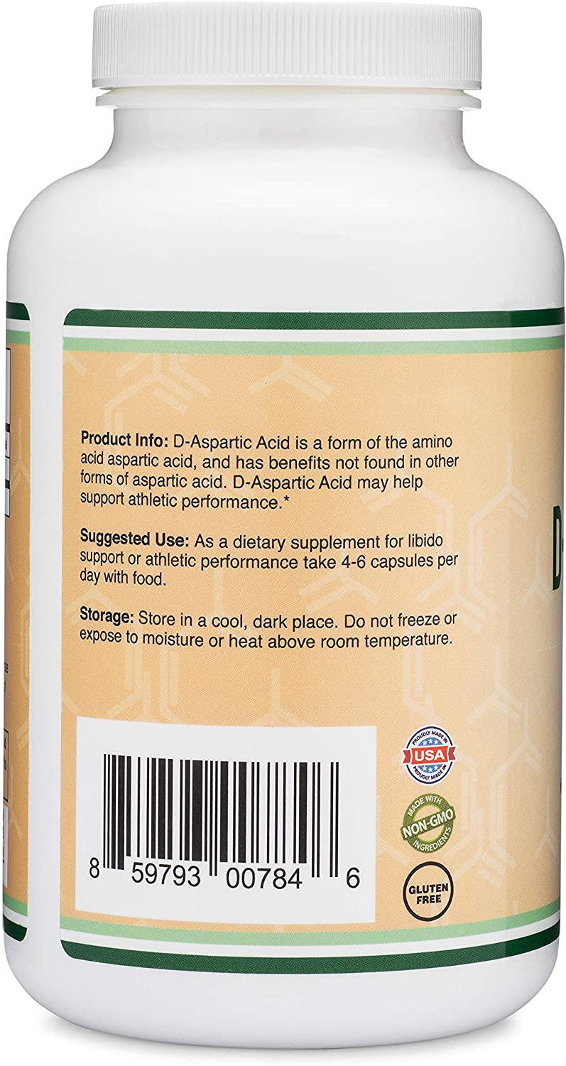 Double Wood Supplements D-Aspartic Acid (DAA) 2,000mg Per Serving, 300 Capsules, Promotes Athletic Performance and Testosterone Levels (Vegan Safe, Non-GMO, Gluten Free, Made in The USA مكملات دبل وود حمض الاسبارتيك 2,000 مجم للجرعة ، لتحسين الأداء الرياضى ورفع مستوى هرمون التستوستيرون 300 كبسولة - Image 3
