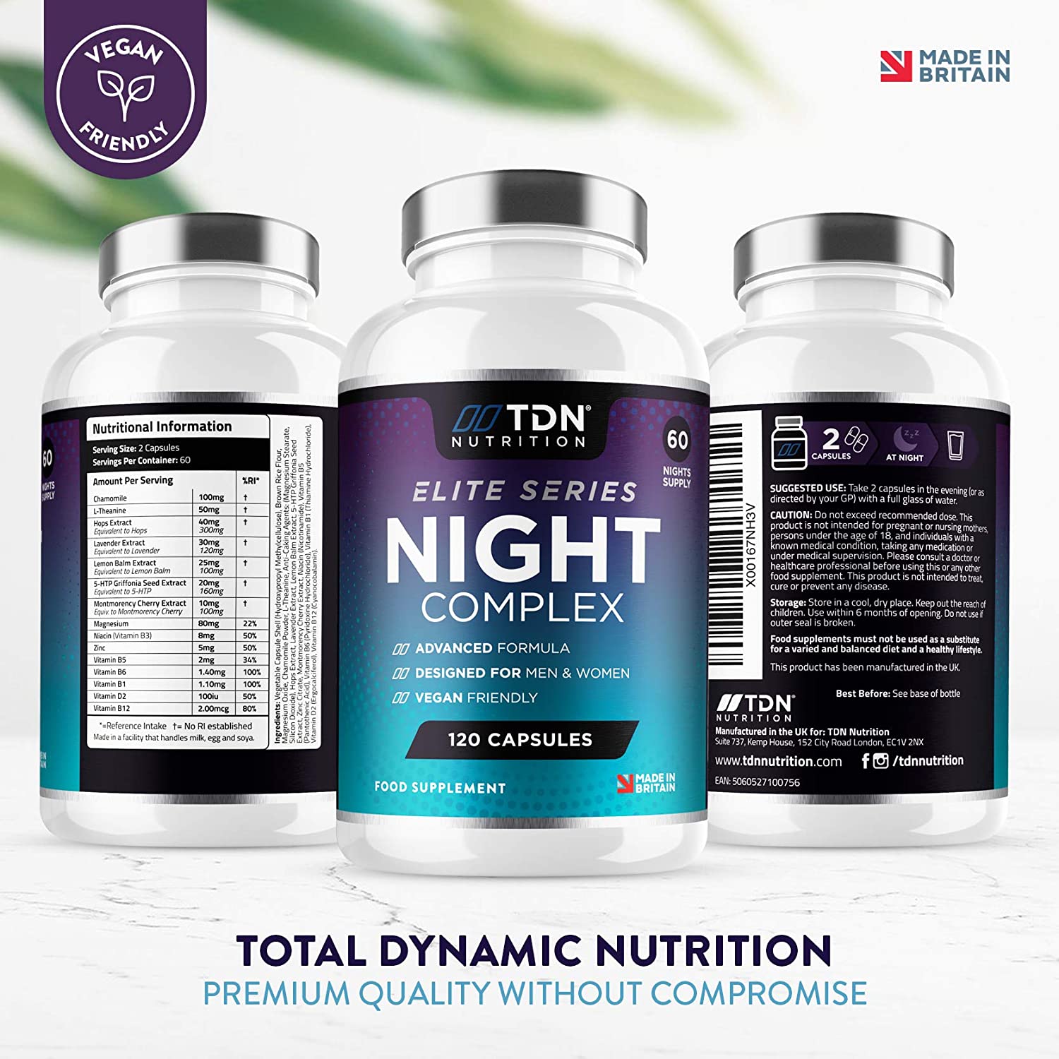 Natural Sleep Aid Supplement with Melatonin & 5-HTP | TDN Night Complex | 120 Capsules - Image 3