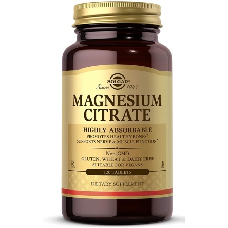Solgar Magnesium Citrate, 120 tablets سولجار سترات الماغنيسيوم،لصحة العظام والعضلات، 120 حباية