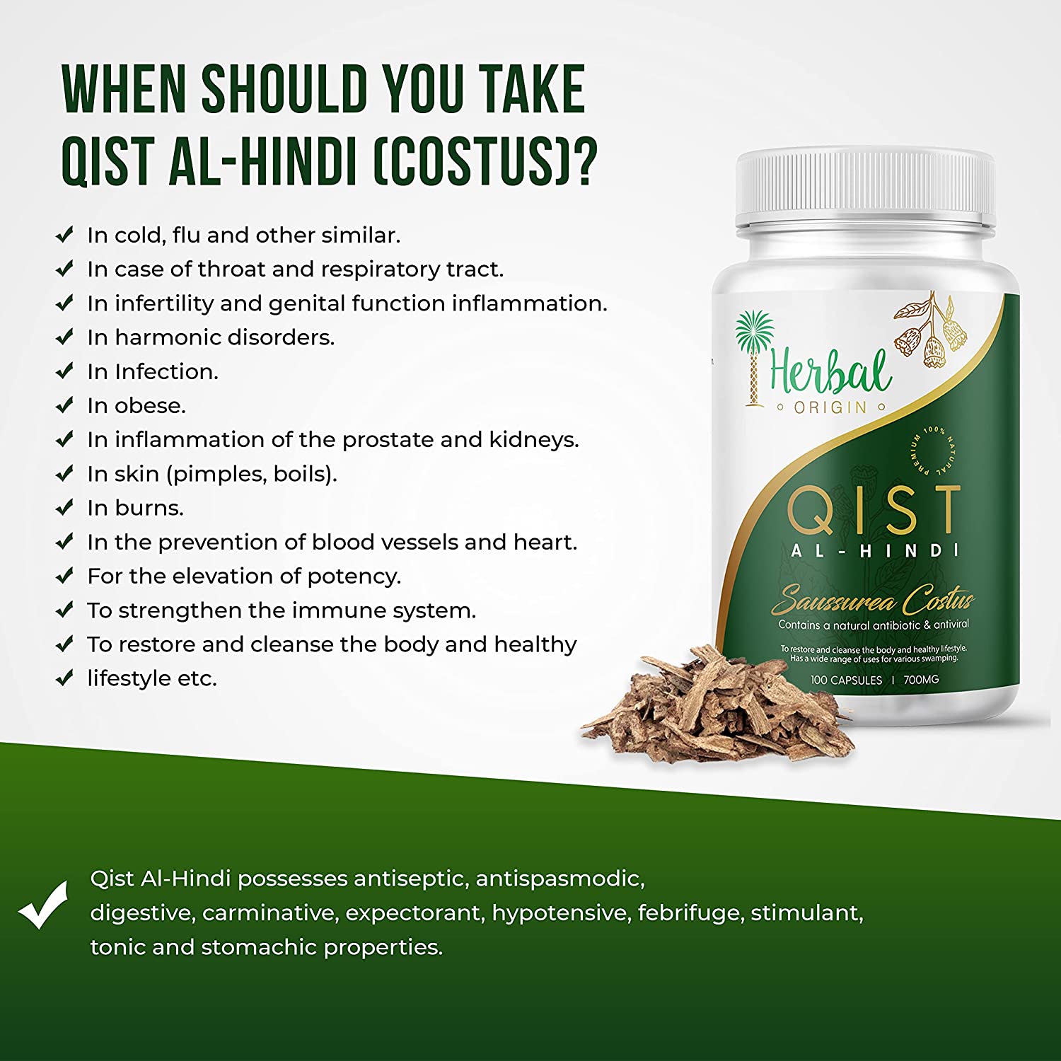 Qist Al-Hindi (Saussurea Costus) | Natural Supplement Non-GMO | Premium Sort of Costus Root | 100 Vegan Capsule - 500MG - Image 5