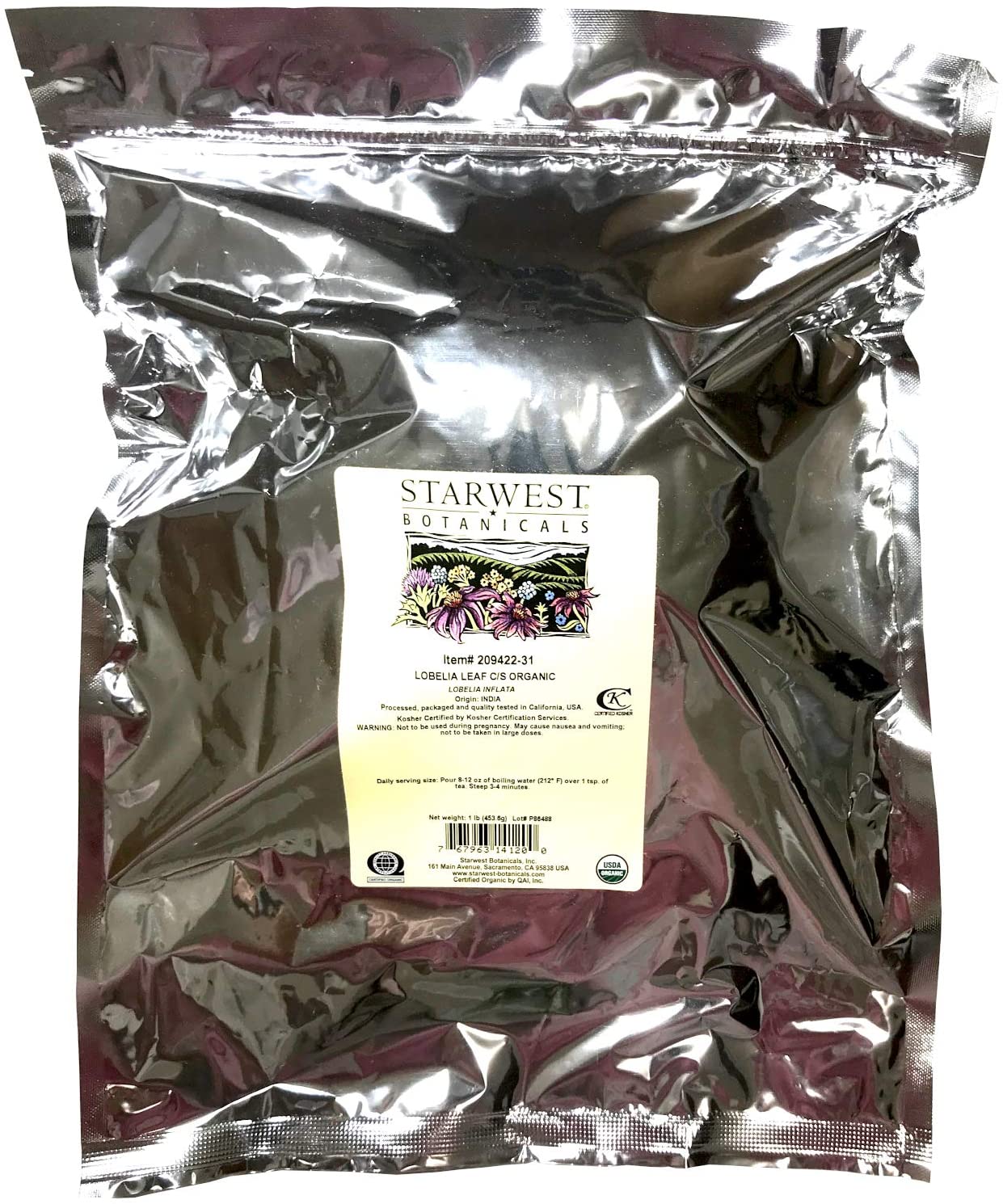 Starwest Botanicals Lobelia Leaf Organic C/S 1 lb Bag أوراق اللوبيليا العضوية