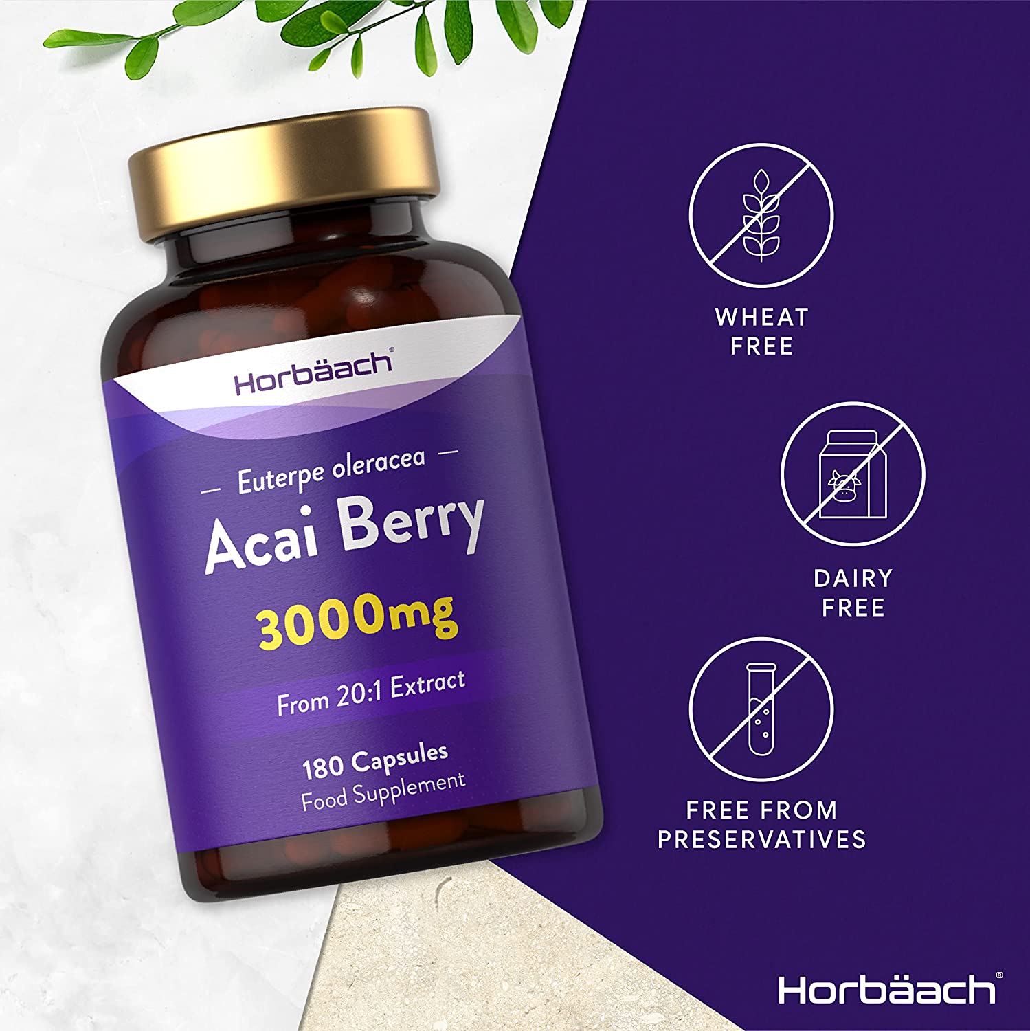 Pure Acai Berry 3000mg | 180 Powder Capsules (6 Months Supply) | Natural Freeze Dried Acai Berries | by Horbaach توت الاكاي 3000 مجم لتعزيز صحة الجهاز المناعي ويحسن صحة الجهاز الهضمي ويقوي القدره الدماغيه - Image 4