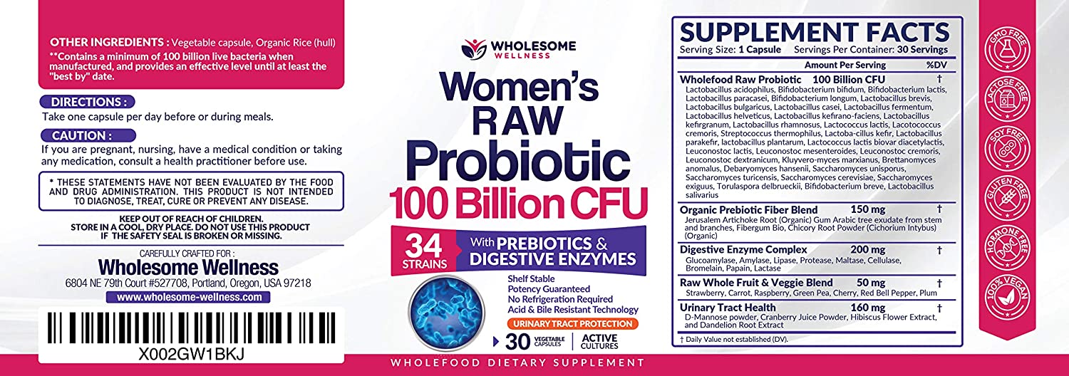 Wholesome Wellness Dr. Formulated Raw Organic Probiotics for Women – 100 Billion CFU – 30 Capsules - Image 5