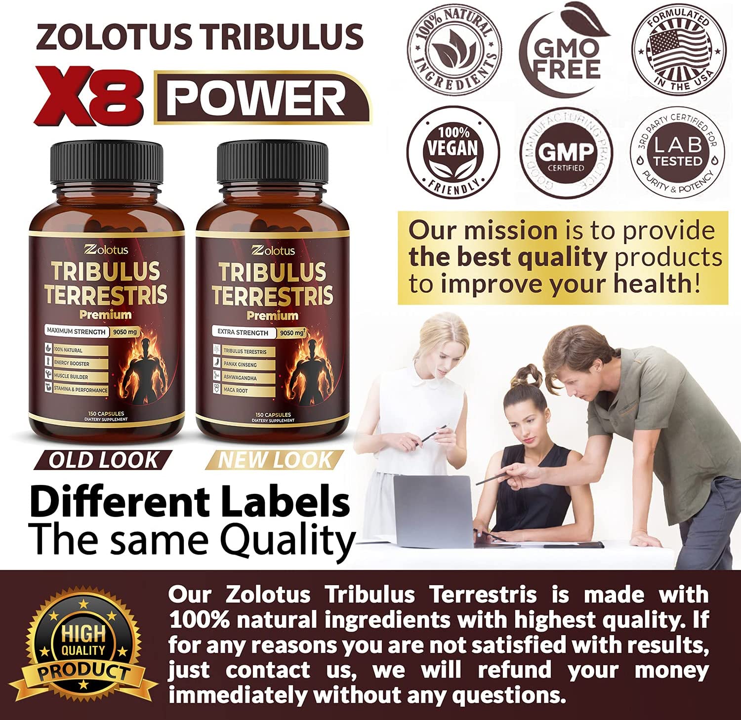 Tribulus Terrestris, 9050mg Per Capsule, 5 Months Supply with Ashwagndha, Panax Ginseng, Saw Palmetto, Maca, Shilajit. Energy, Stamina & Performance Supplement for Men & Womenزولوتس تركيز9050 مجم للكبسولة،يحتوى على الاشواجندا العضوية والجنسنج والماكا السوداء والشيلاجيت ،لزيادة انتاج الطاقة والرغبة الجنسية للطرفين ،150 كبسولة - Image 6