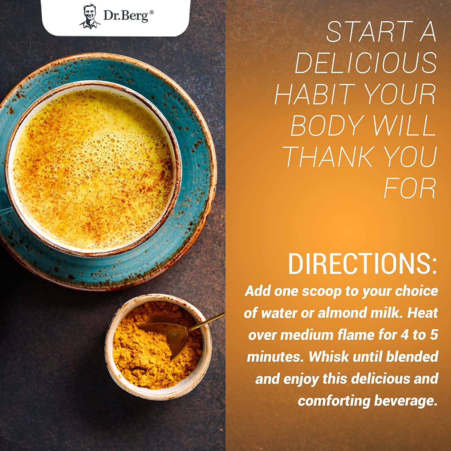 Dr. Berg's Turmeric Latte (35 Servings) - Golden Milk with Ashwagandha Brain, Energy, Focus, and Stress Support - Golden Milk Powder Super Blend of Organic Spices and Herbs - Keto Friendly 6 oz. - Image 9