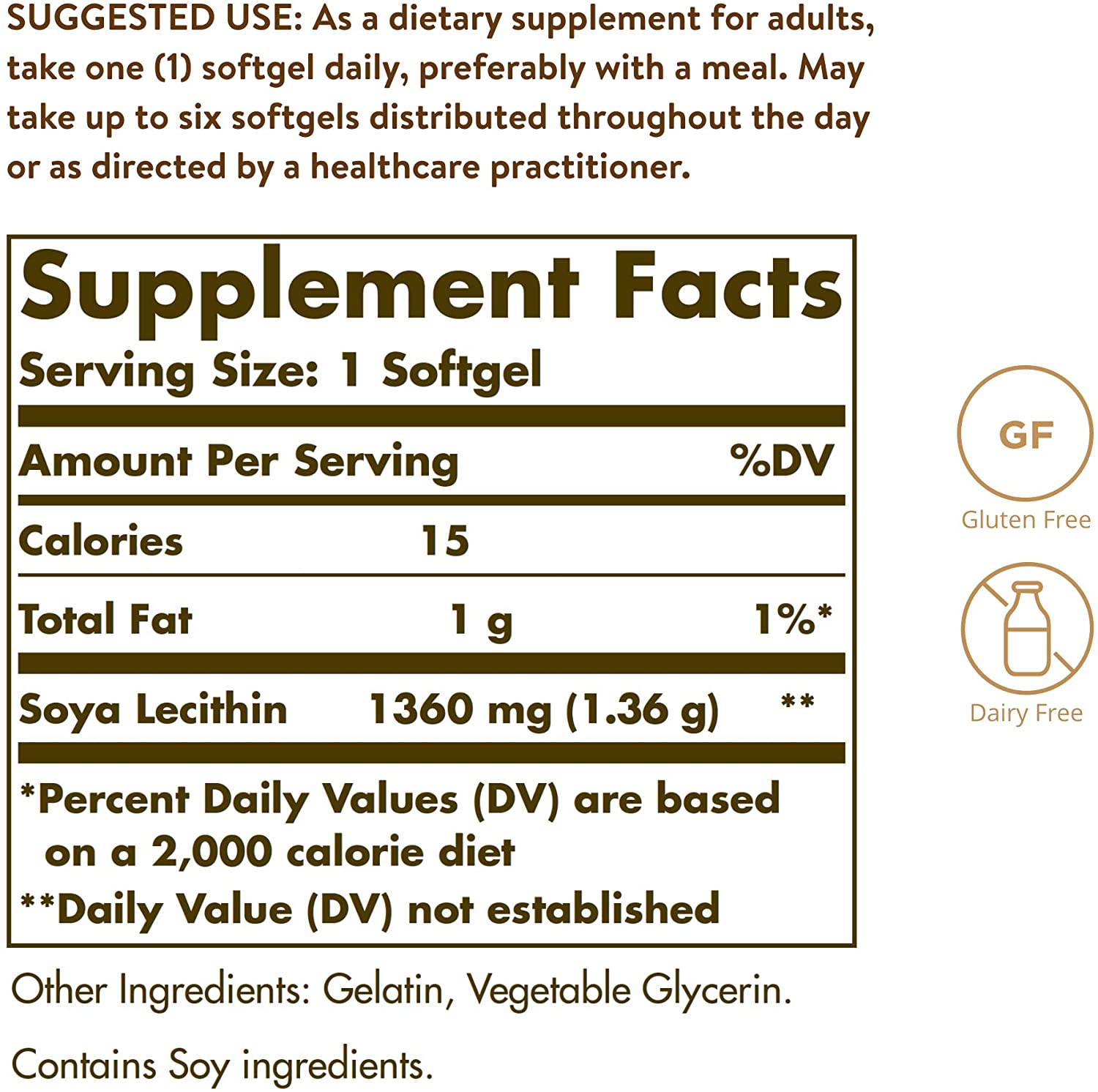 Solgar Lecithin 1360mg – Supports Overall Health – 250 Softgels - Image 2