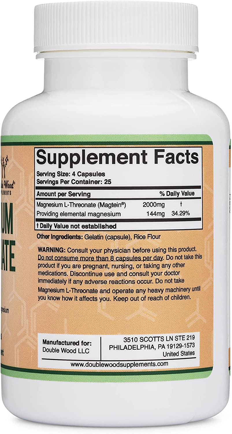 Double Wood Magnesium L-Threonate 2000 mg, 100 Capsules - Image 2