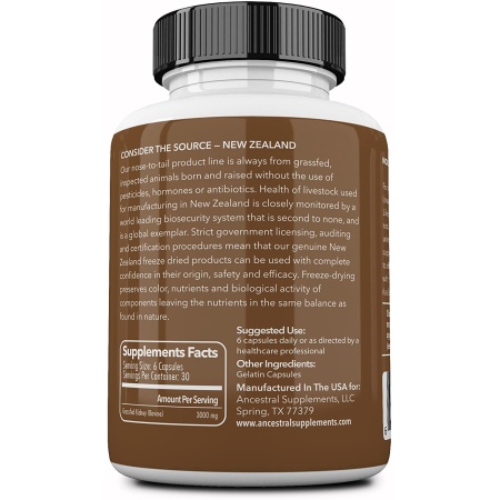 ingredients and suggested use of Ancestral Grassfed Kidney DAO for Allergy180 Capsules