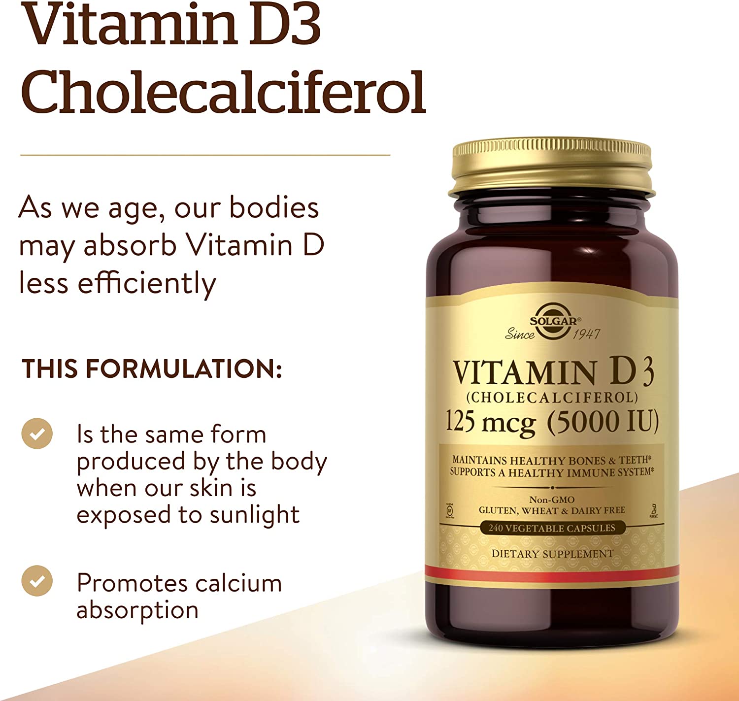 Solgar Vitamin D3 125 mcg (5,000 IU) - 240 Count - Image 4