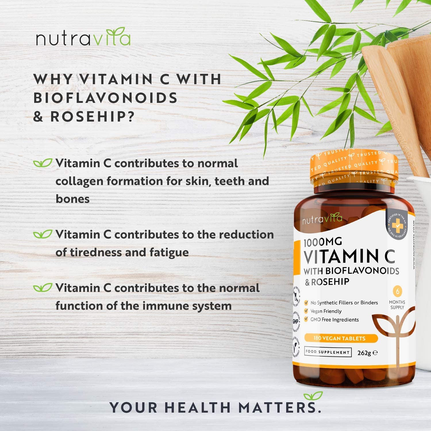 Nutravita Vitamin C 1000mg with Bioflavonoids and Rosehip - 180 Vegan Tablets نيوترافيتا ، فيتامين ج 1000 مجم ، مع البيوفلافونويد و ورد المسك ، 180 حباية نباتية - Image 6