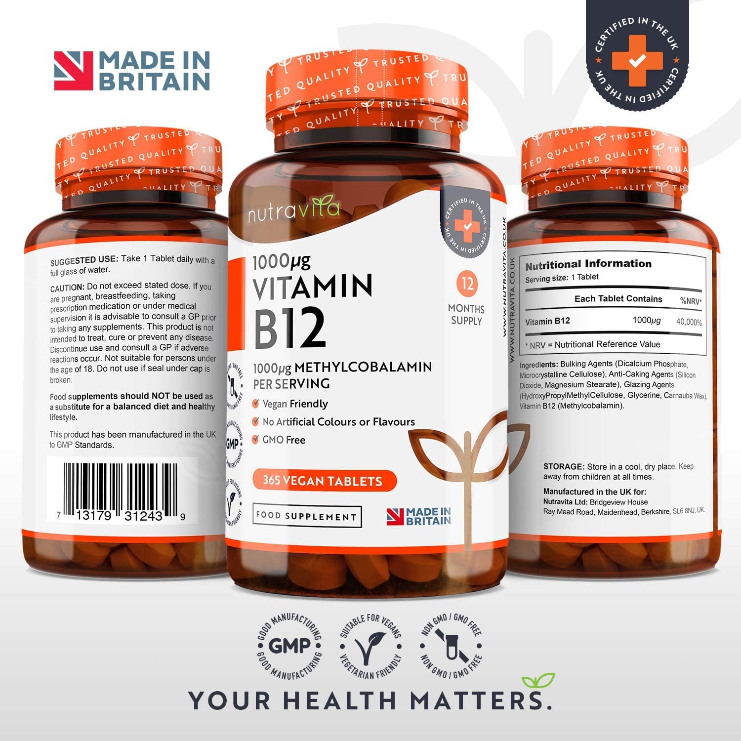 Nutravita Vitamin B12 (Methylcobalamin) 1000mcg - 365 Tablets فيتامين ب12، 1000 ميكروجرام ، 365 حباية - Image 5