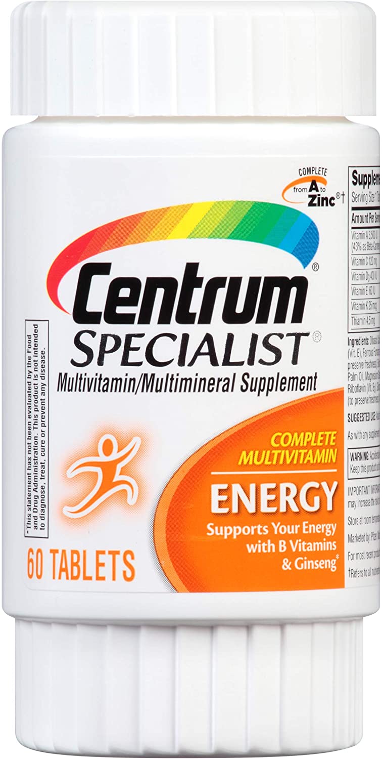 Centrum Specialist Energy Complete Multivitamin / Multimineral Supplement - 120 Tablets سنتروم ، الطاقة التخصصية الكاملة ، خليط من الفيتامينات والمعادن ، مع فيتامين ب المركب والجينسينج ، لزيادة إنتاج الطاقة ، 120 حباية - Image 3