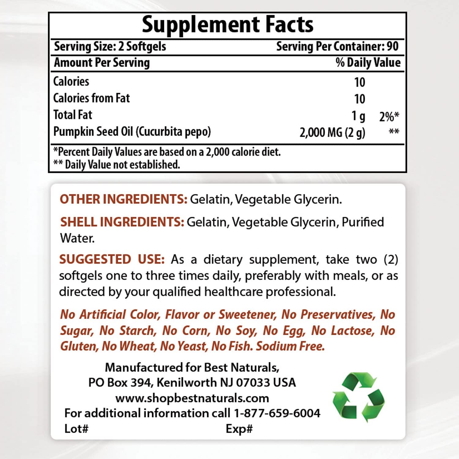 Best Naturals Pumpkin Seed Oil Bladder Control 1000 mg 180 Softgels زيت بذور اليقطين 1000 مجم ، لصحة المثانة والبروستاتا ، 180 سوفت جل - Image 4