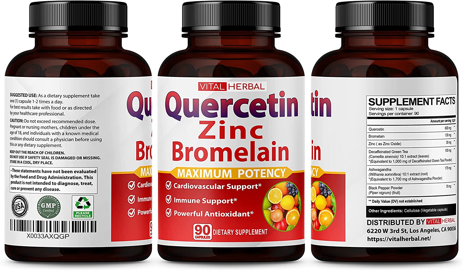 Premium High Purity Quercetin 98% with Bromelain Capsules Equivalent to 3470 mg - Maximum Potency with Green Tea Ashwagandha - Supports Overall Health Strength Energy - 90 Days Supply - Image 2