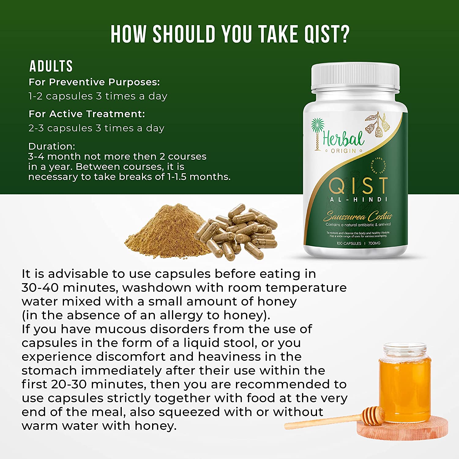 Qist Al-Hindi (Saussurea Costus) | Natural Supplement Non-GMO | Premium Sort of Costus Root | 100 Vegan Capsule - 500MG - Image 4