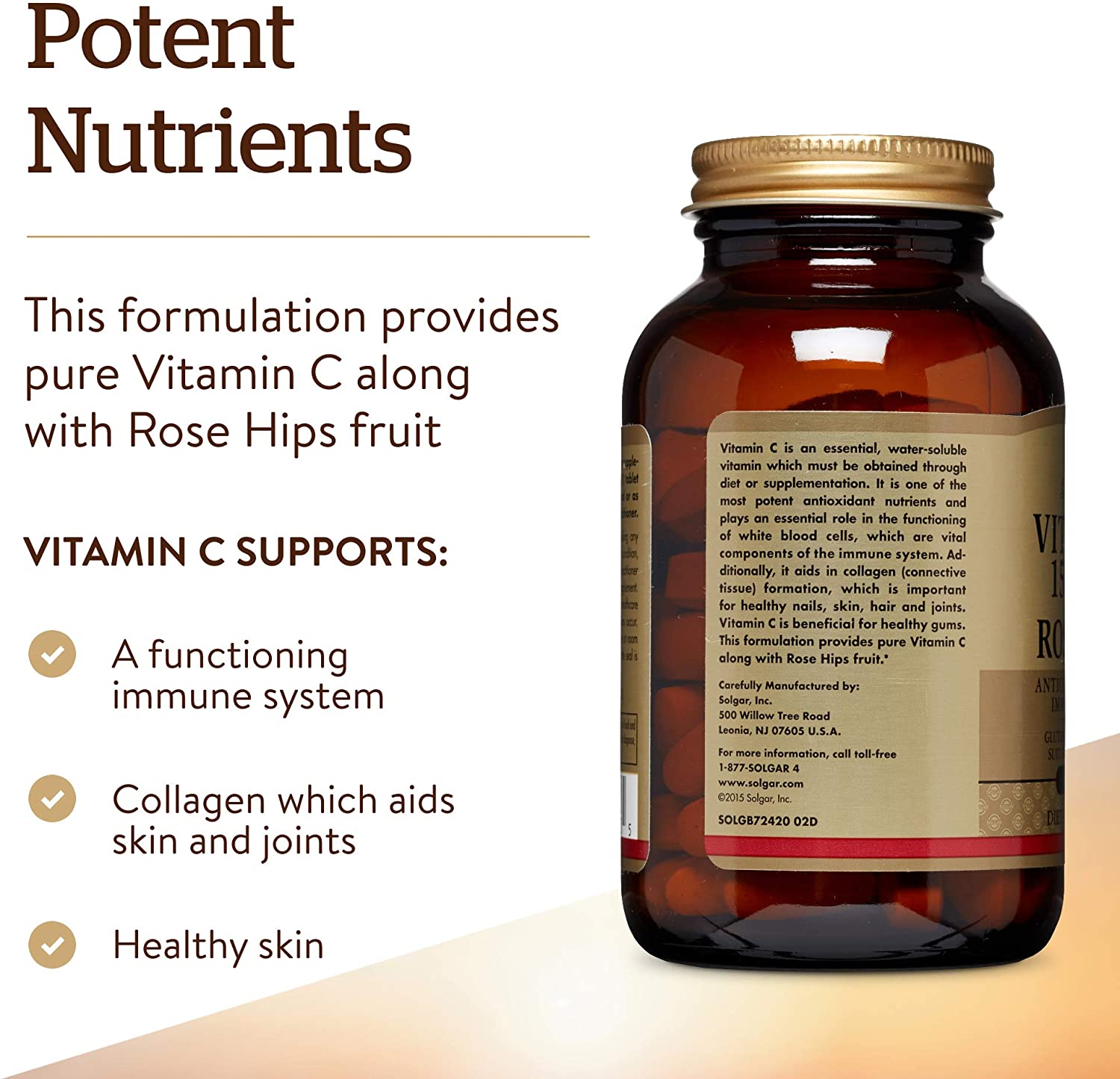 Solgar Vitamin C 1500 mg (1.5 grams) with Rose Hips - 90 Tablets سولجر فيتامن ج 1500 مجم للجرعة مع ثمار الورد ، 90 حباية - Image 5